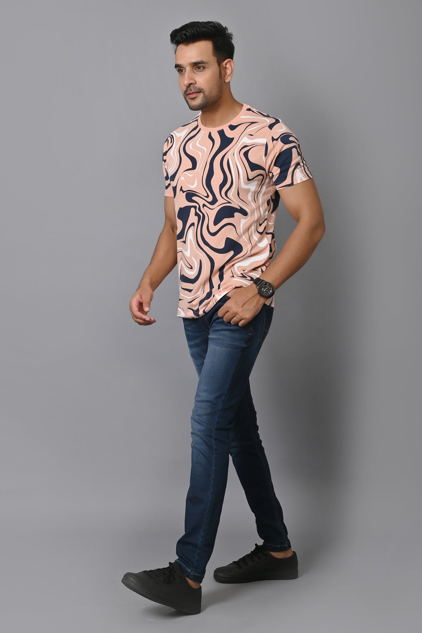 Arbour Men Printed Round Neck Cotton Blend Multicolor T-Shirt