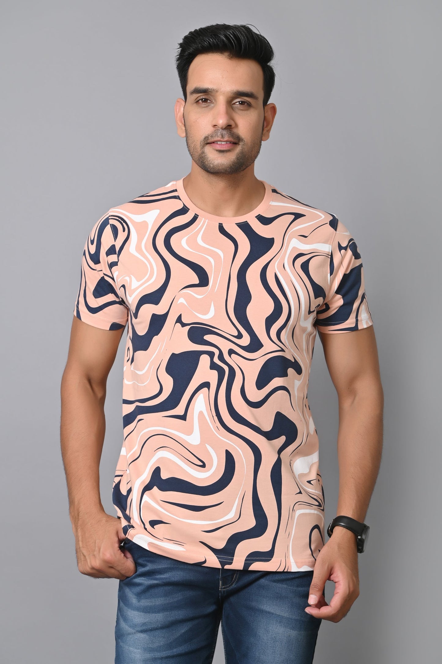 Arbour Men Printed Round Neck Cotton Blend Multicolor T-Shirt