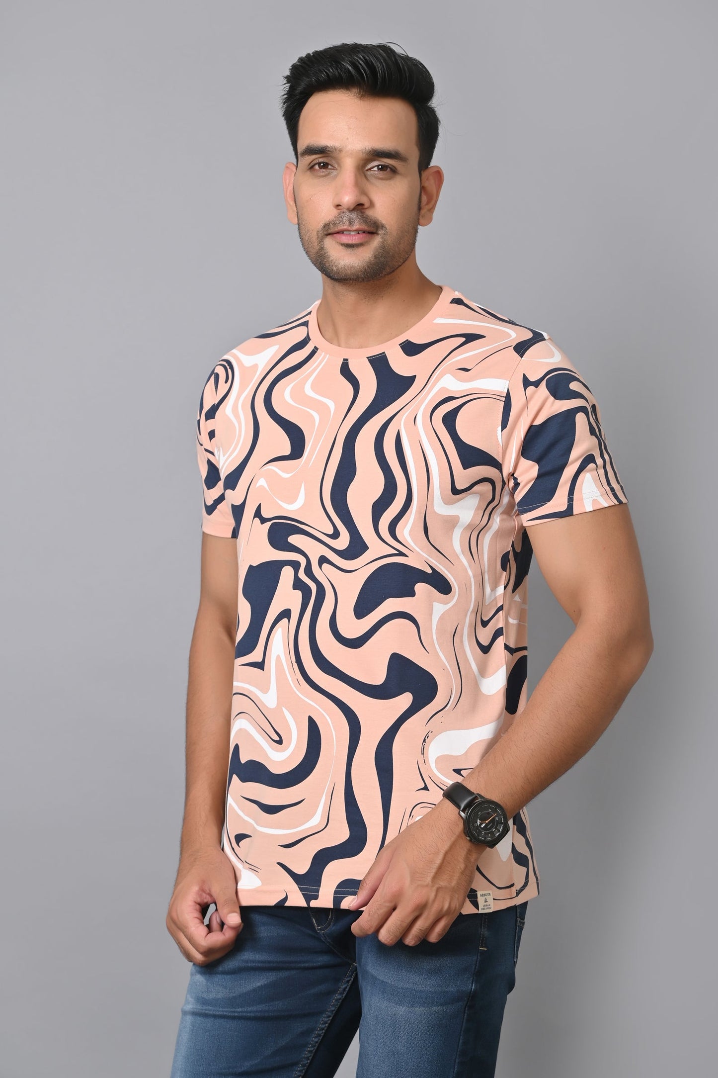 Arbour Men Printed Round Neck Cotton Blend Multicolor T-Shirt