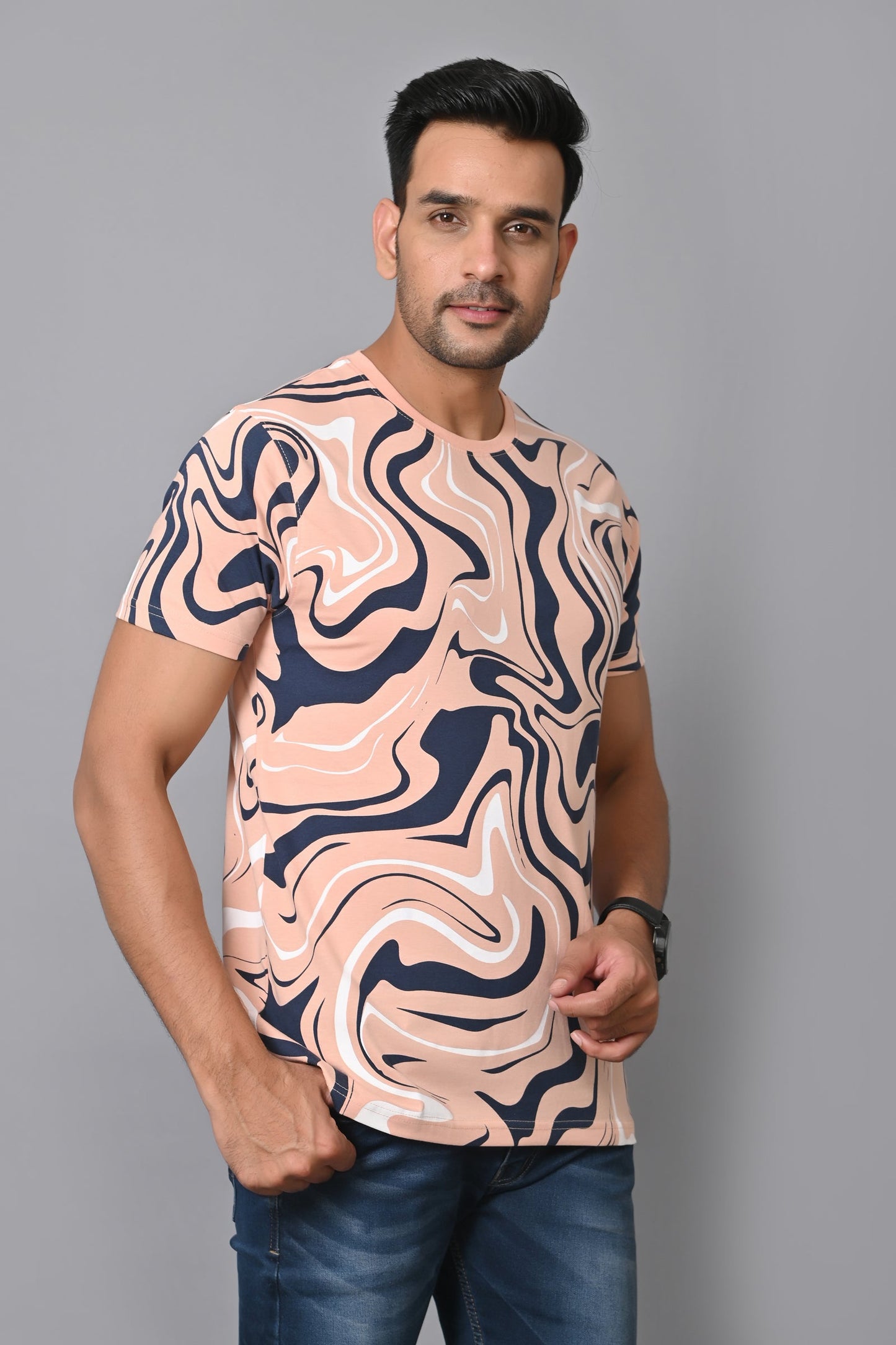 Arbour Men Printed Round Neck Cotton Blend Multicolor T-Shirt