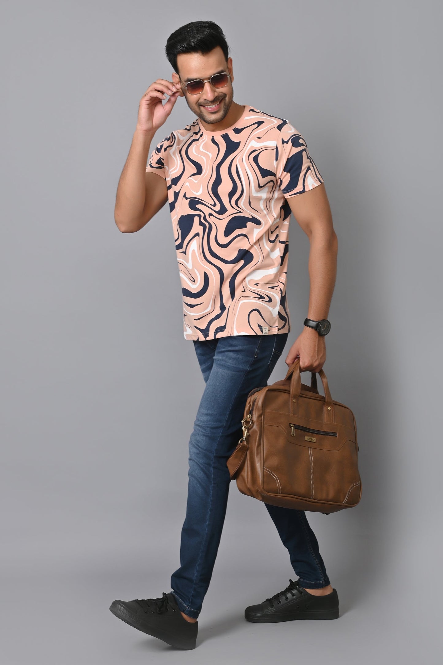 Arbour Men Printed Round Neck Cotton Blend Multicolor T-Shirt
