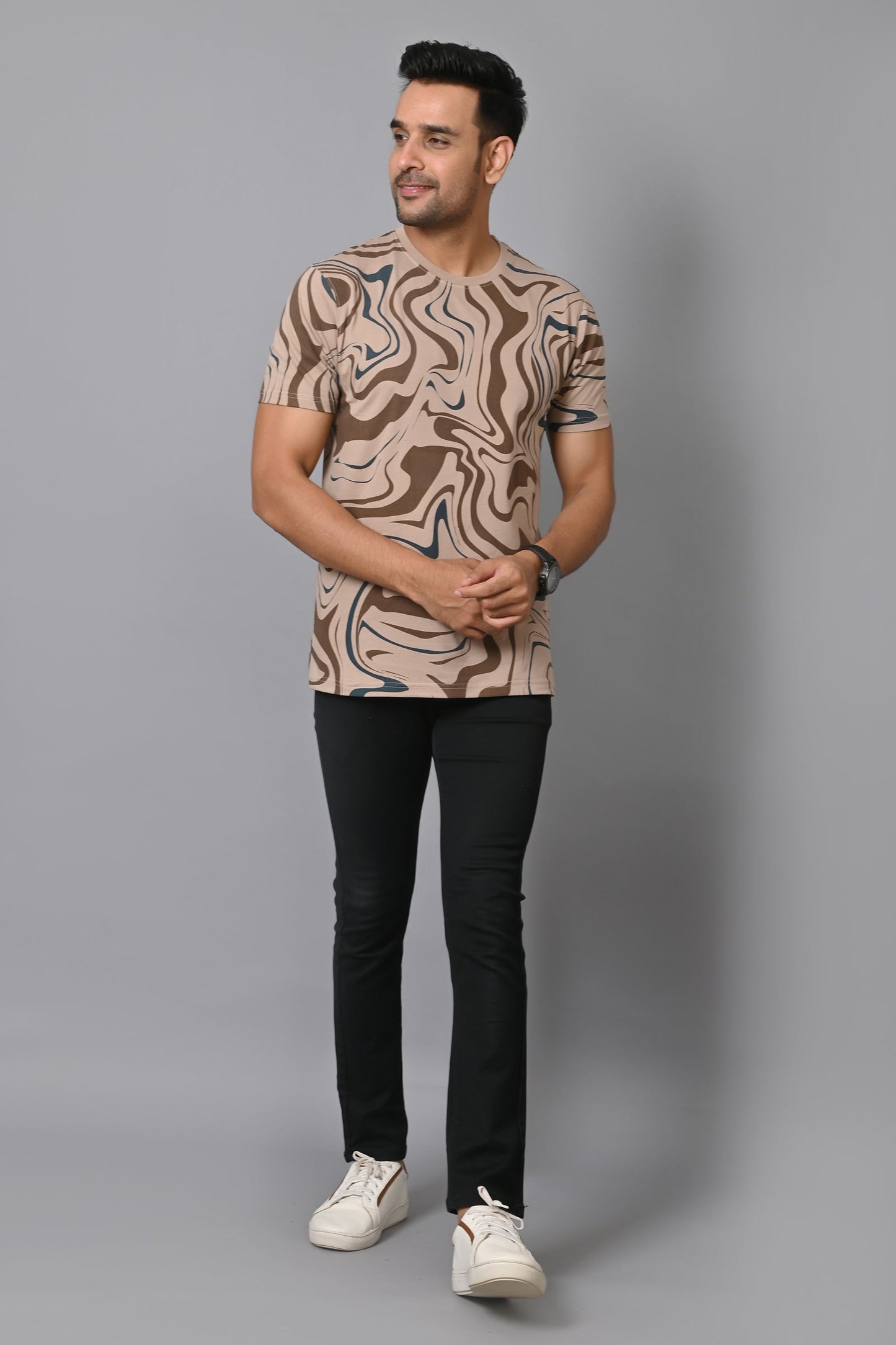 Arbour Men Printed Round Neck Cotton Blend Multicolor T-Shirt