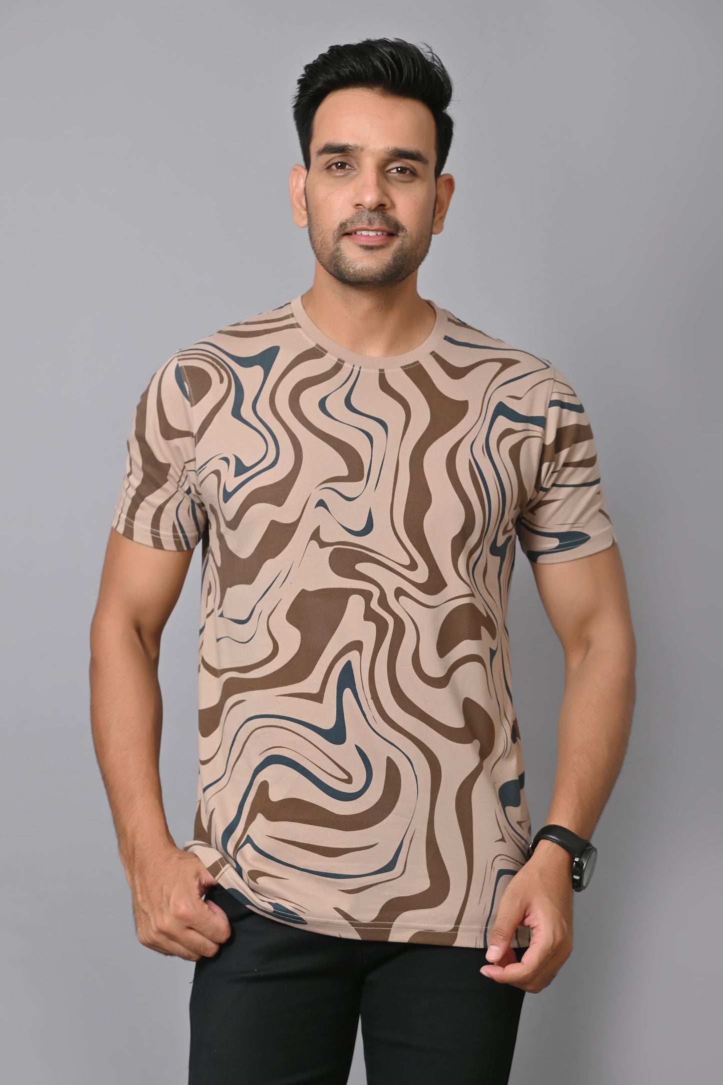 Arbour Men Printed Round Neck Cotton Blend Multicolor T-Shirt