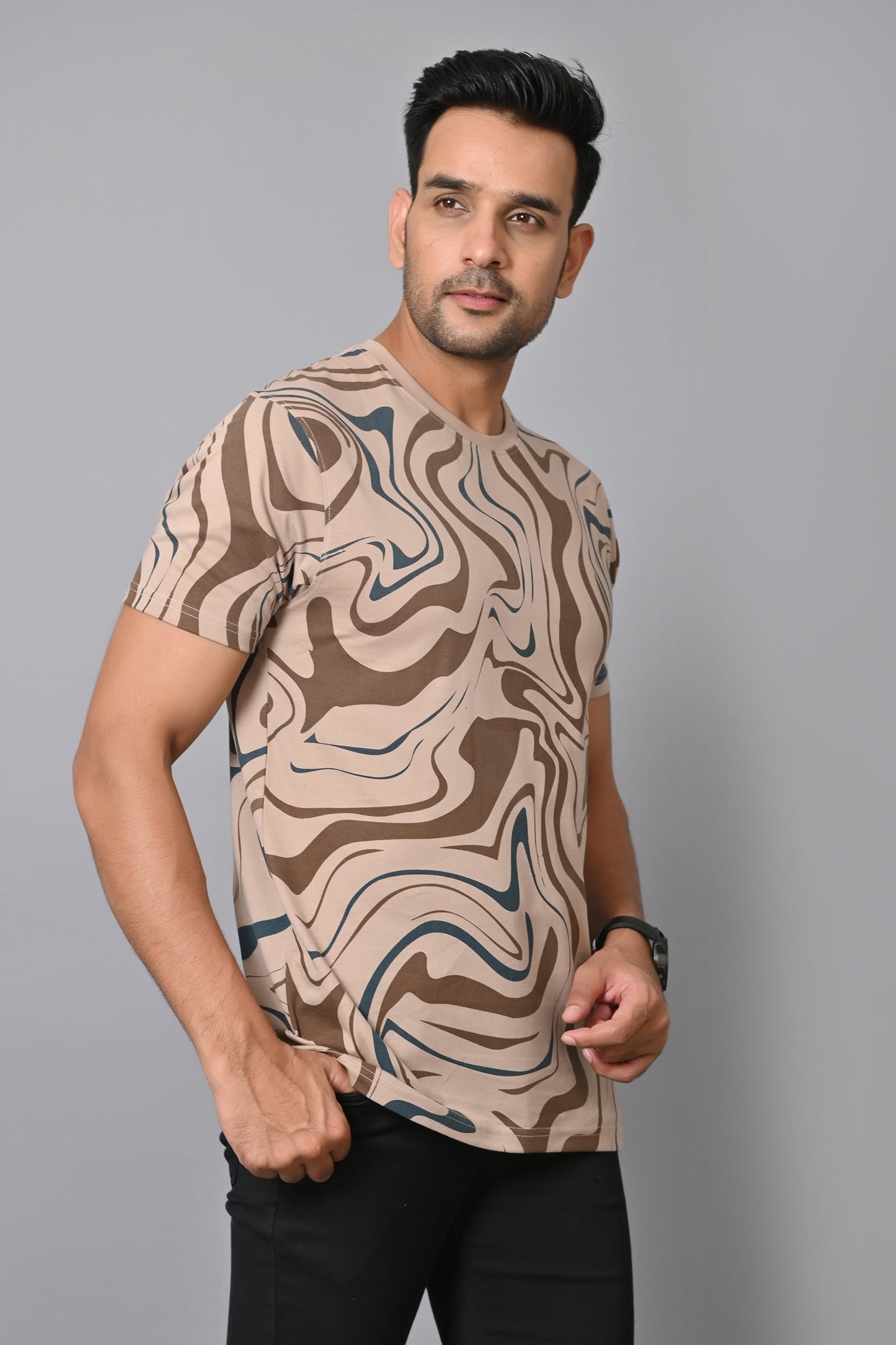 Arbour Men Printed Round Neck Cotton Blend Multicolor T-Shirt