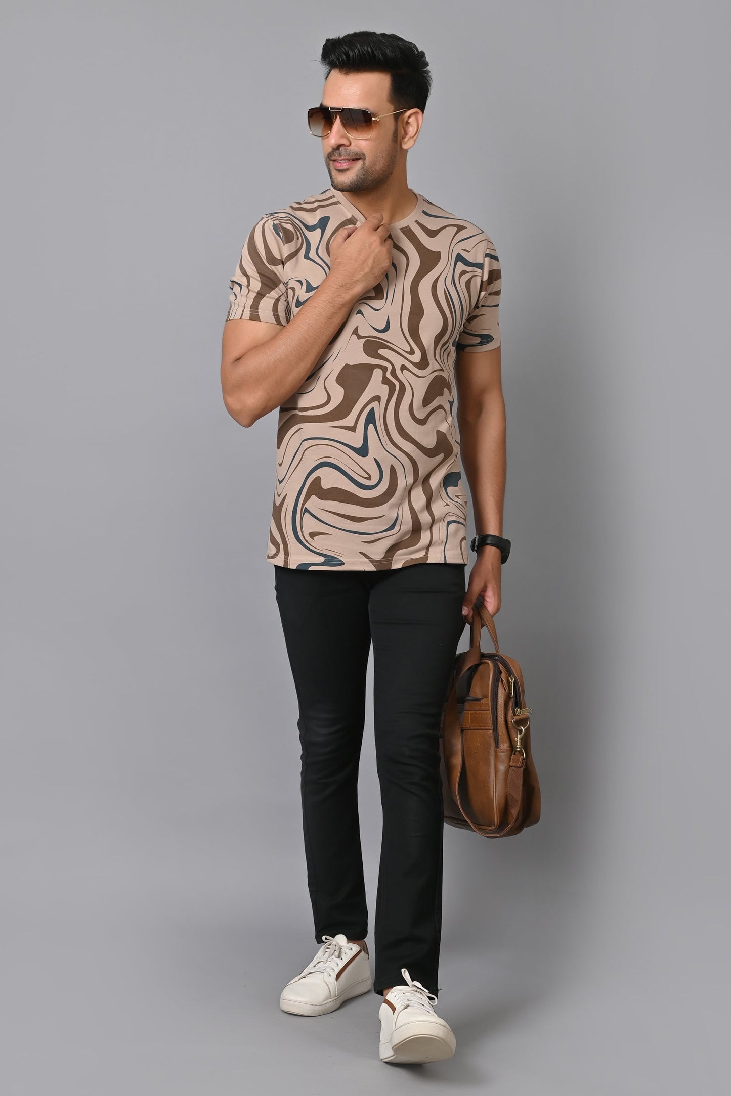 Arbour Men Printed Round Neck Cotton Blend Multicolor T-Shirt