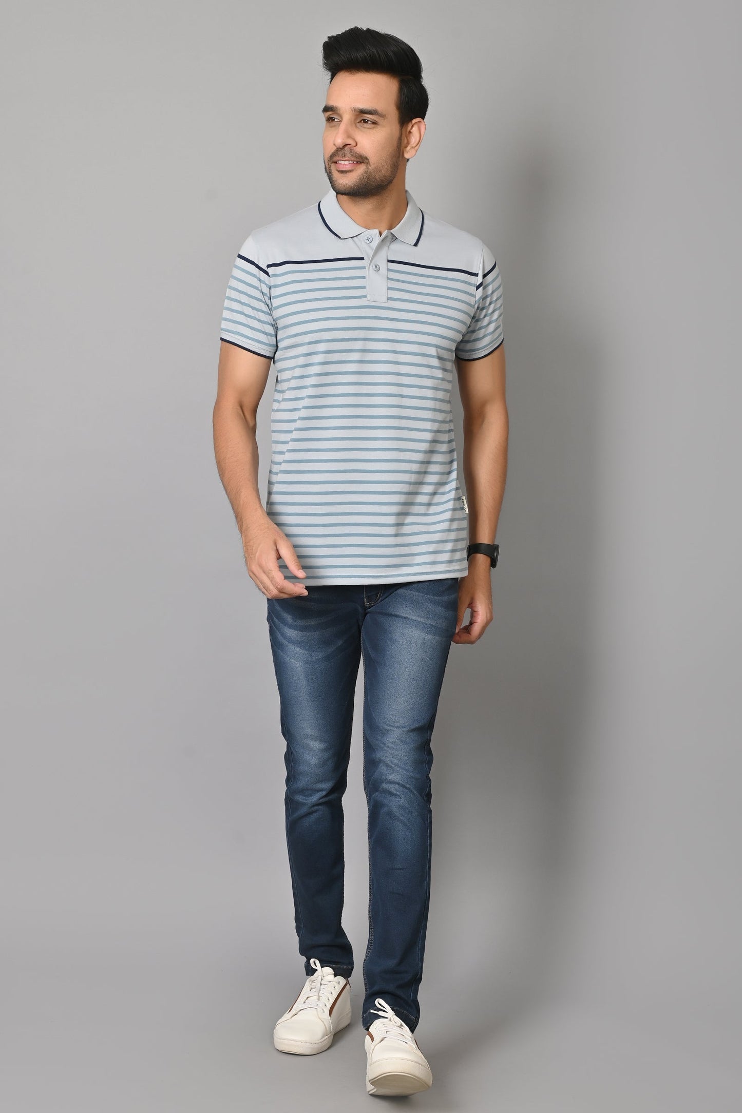 Arbour Men Polo Neck Stripes Casual Slim Fit Half Sleeves T-Shirt