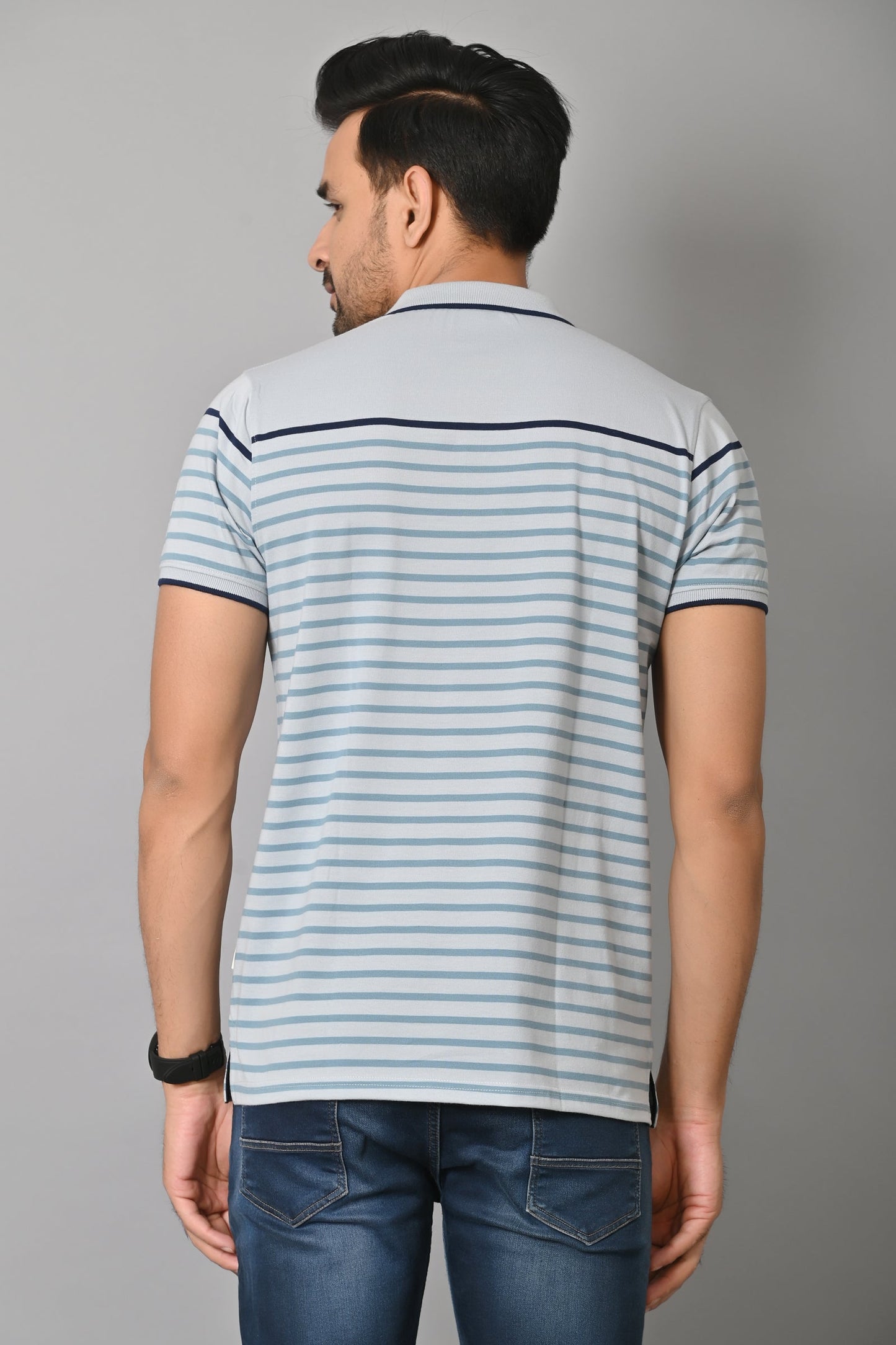 Arbour Men Polo Neck Stripes Casual Slim Fit Half Sleeves T-Shirt