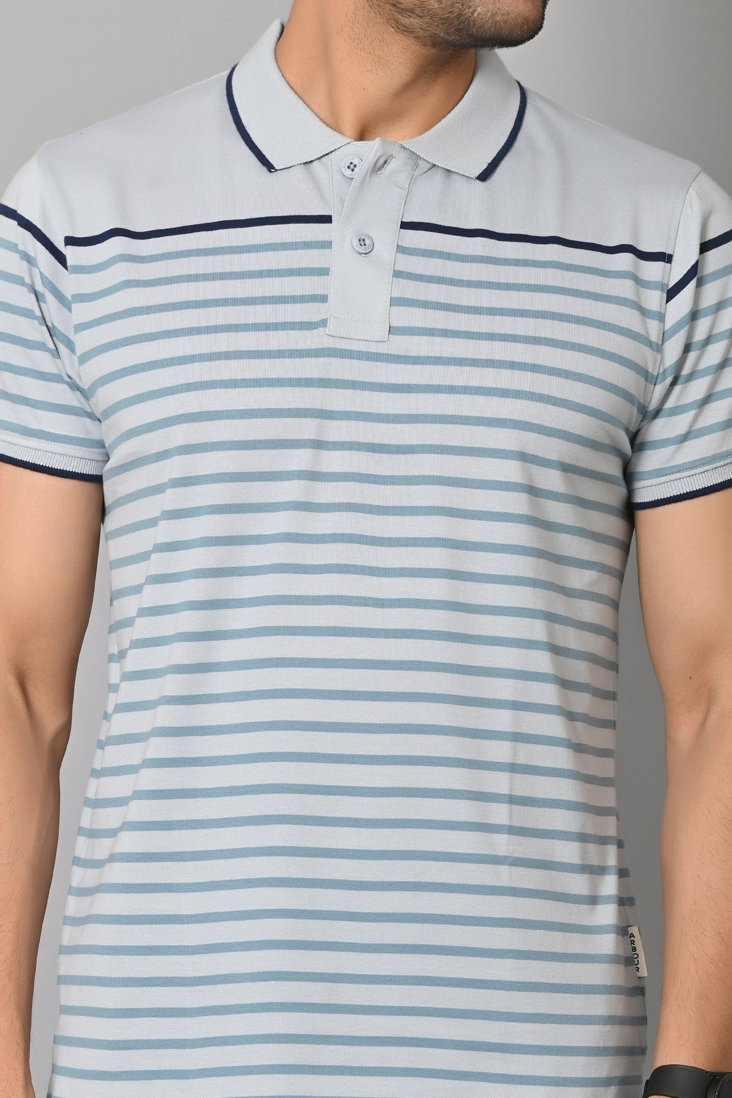 Arbour Men Polo Neck Stripes Casual Slim Fit Half Sleeves T-Shirt