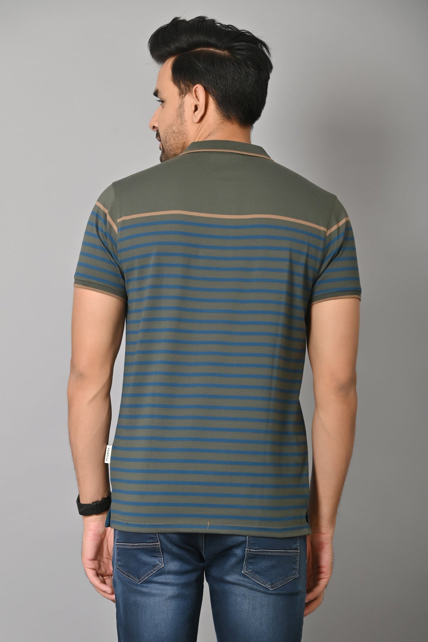 Arbour Men Polo Neck Stripes Casual Slim Fit Half Sleeves T-Shirt