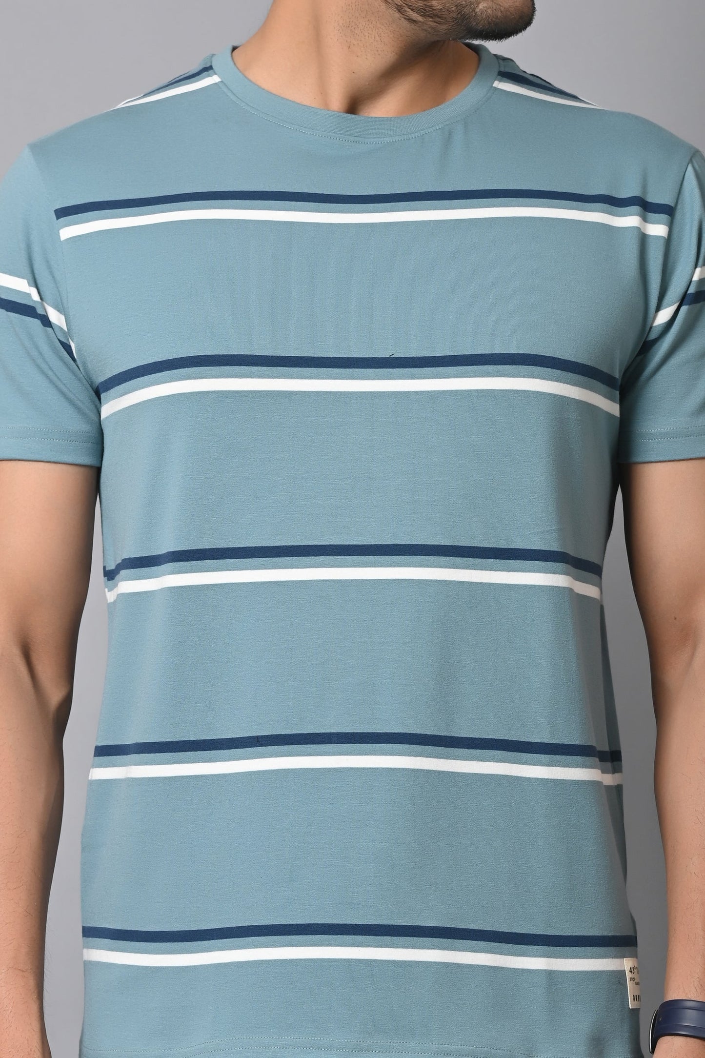 Arbour Men Round Neck Stripes Slim Fit Half Sleeves T-Shirt