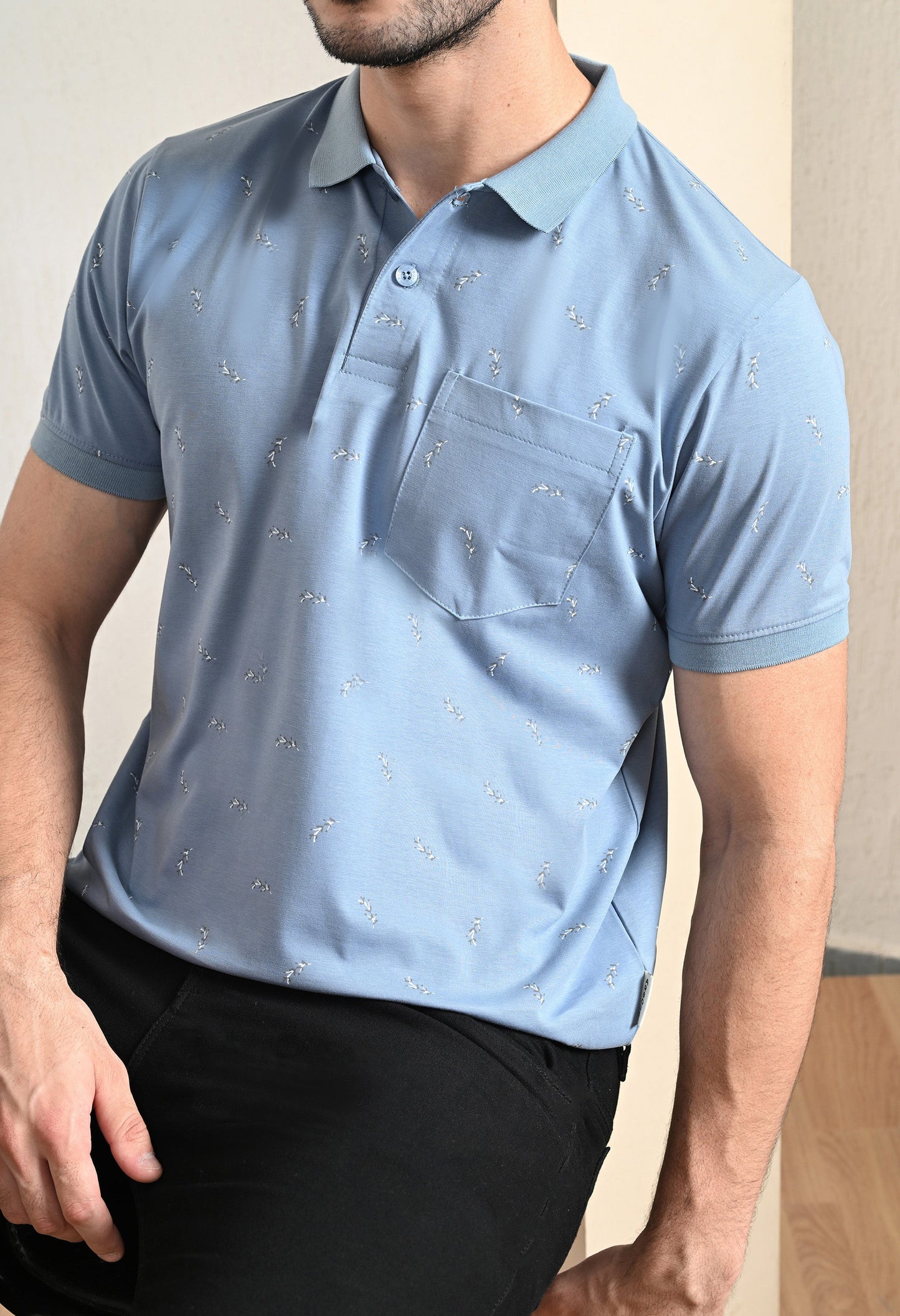 Arbour Men Polo Neck All Over Print Half Sleeves T-Shirt
