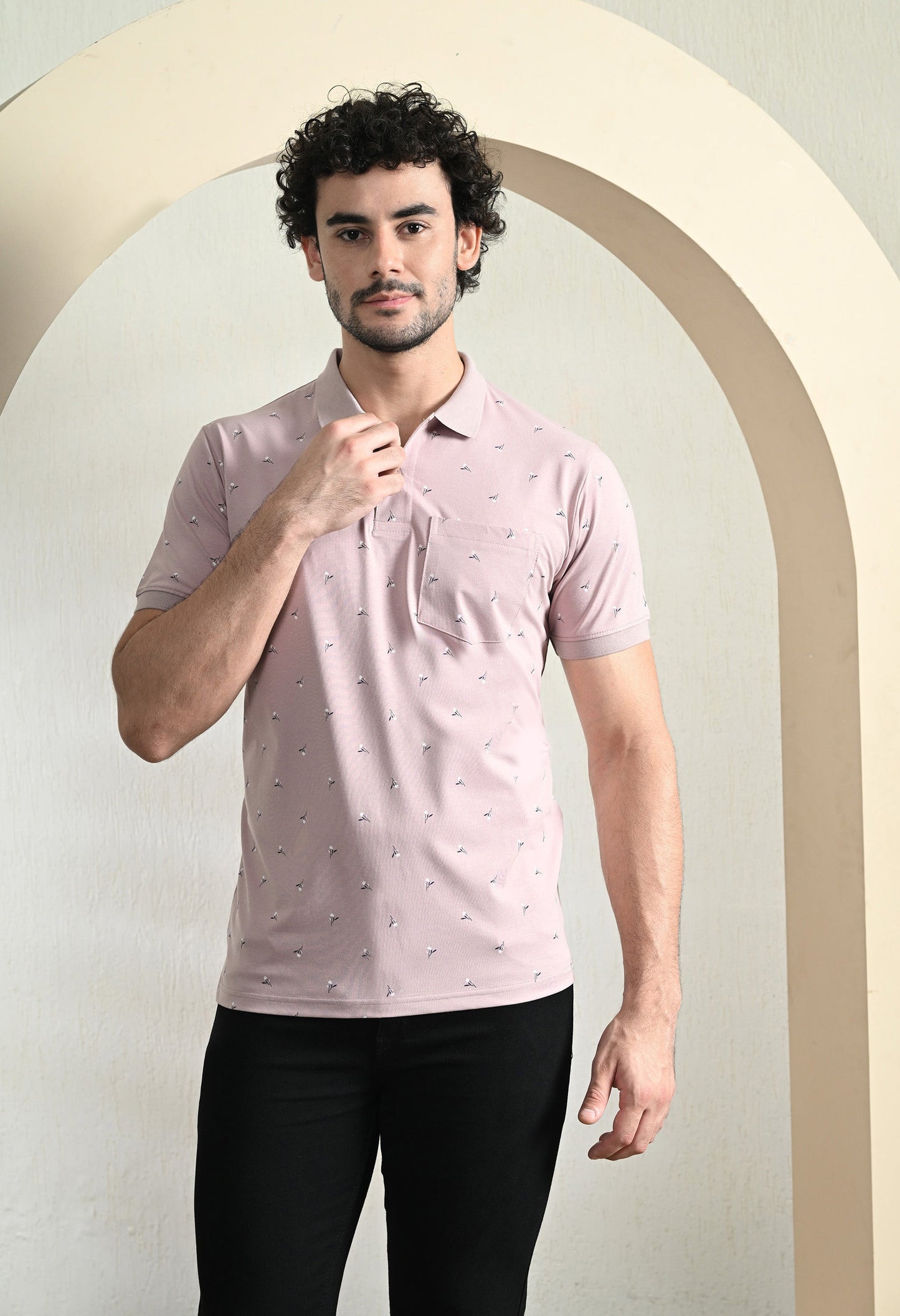 Arbour Men Polo Neck All Over Print Half Sleeves T-Shirt