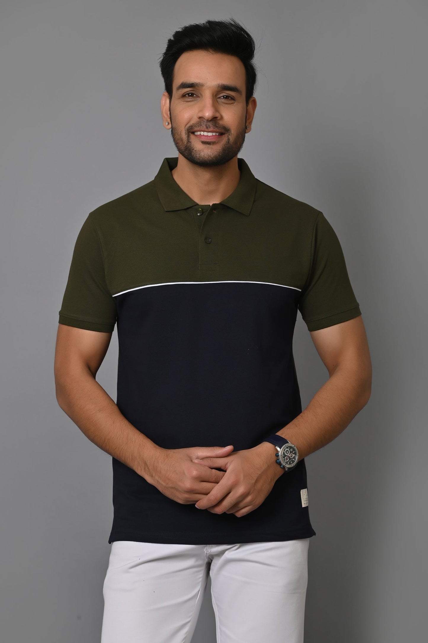 Arbour Men Colorblock Polo Neck Cotton Blend T-Shirt