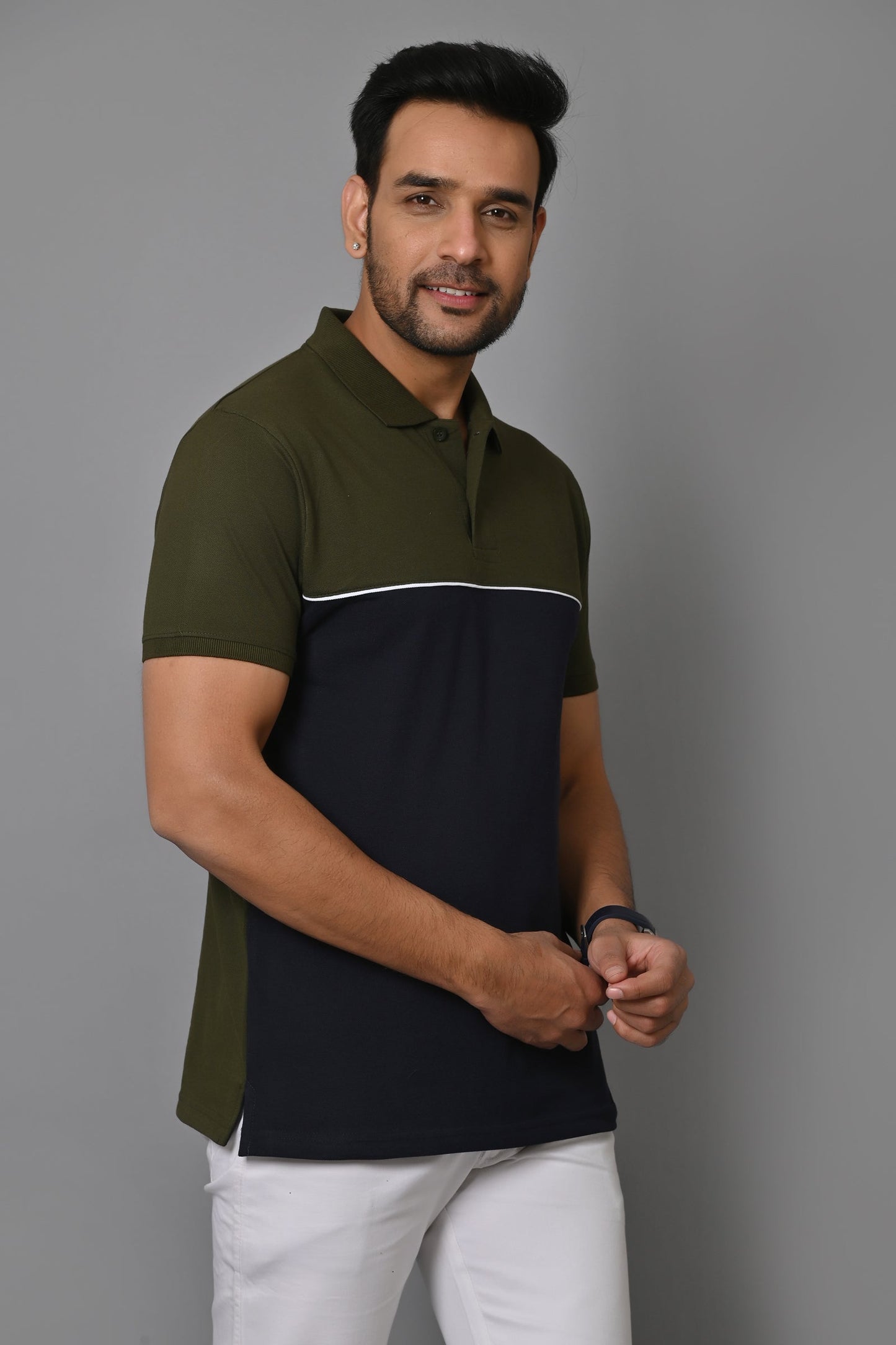 Arbour Men Colorblock Polo Neck Cotton Blend T-Shirt