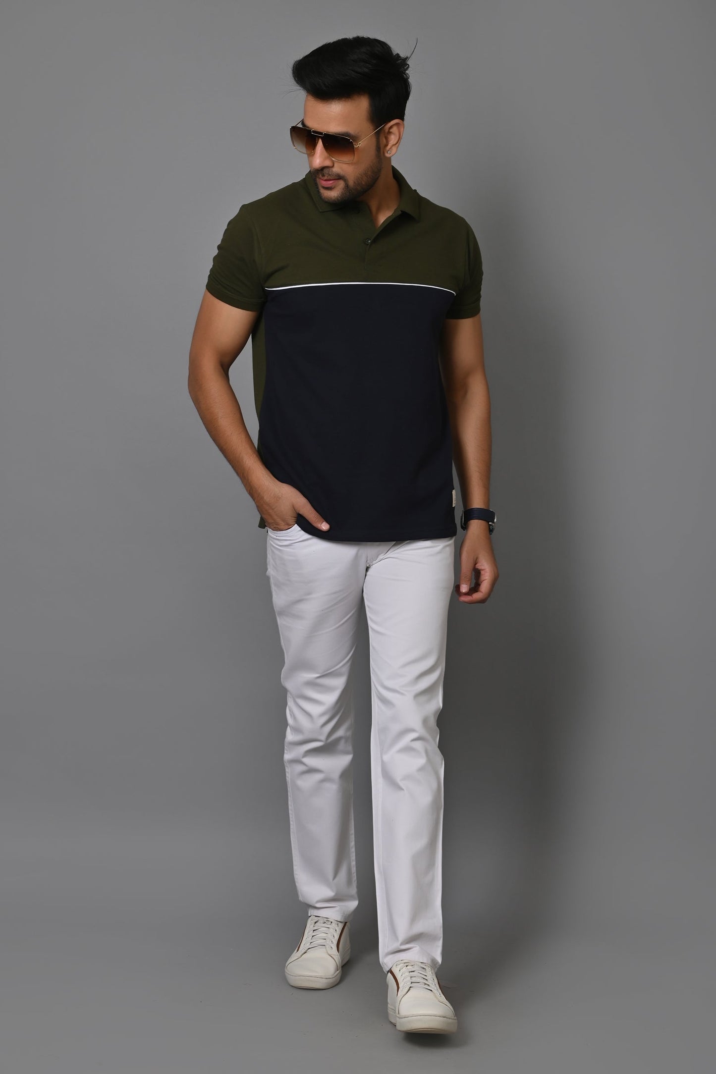 Arbour Men Colorblock Polo Neck Cotton Blend T-Shirt