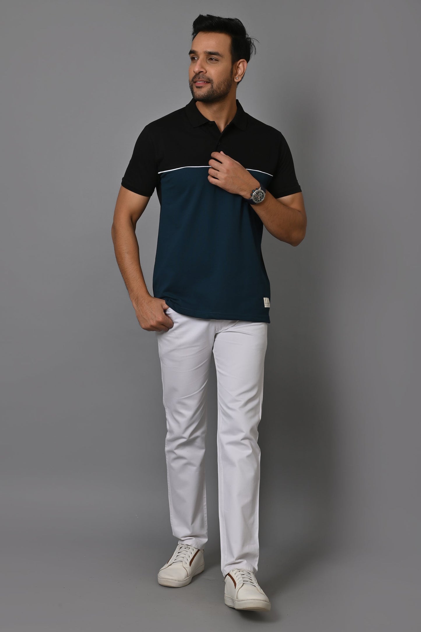 Arbour Men Colorblock Polo Neck Cotton Blend T-Shirt