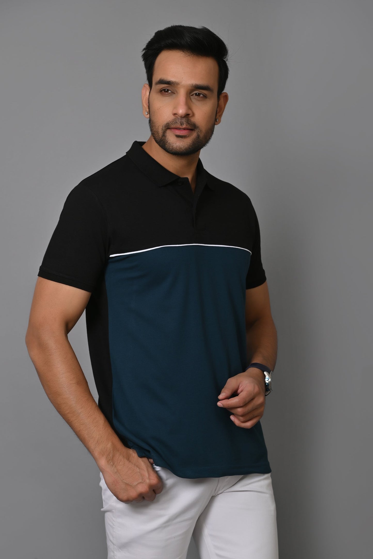 Arbour Men Colorblock Polo Neck Cotton Blend T-Shirt