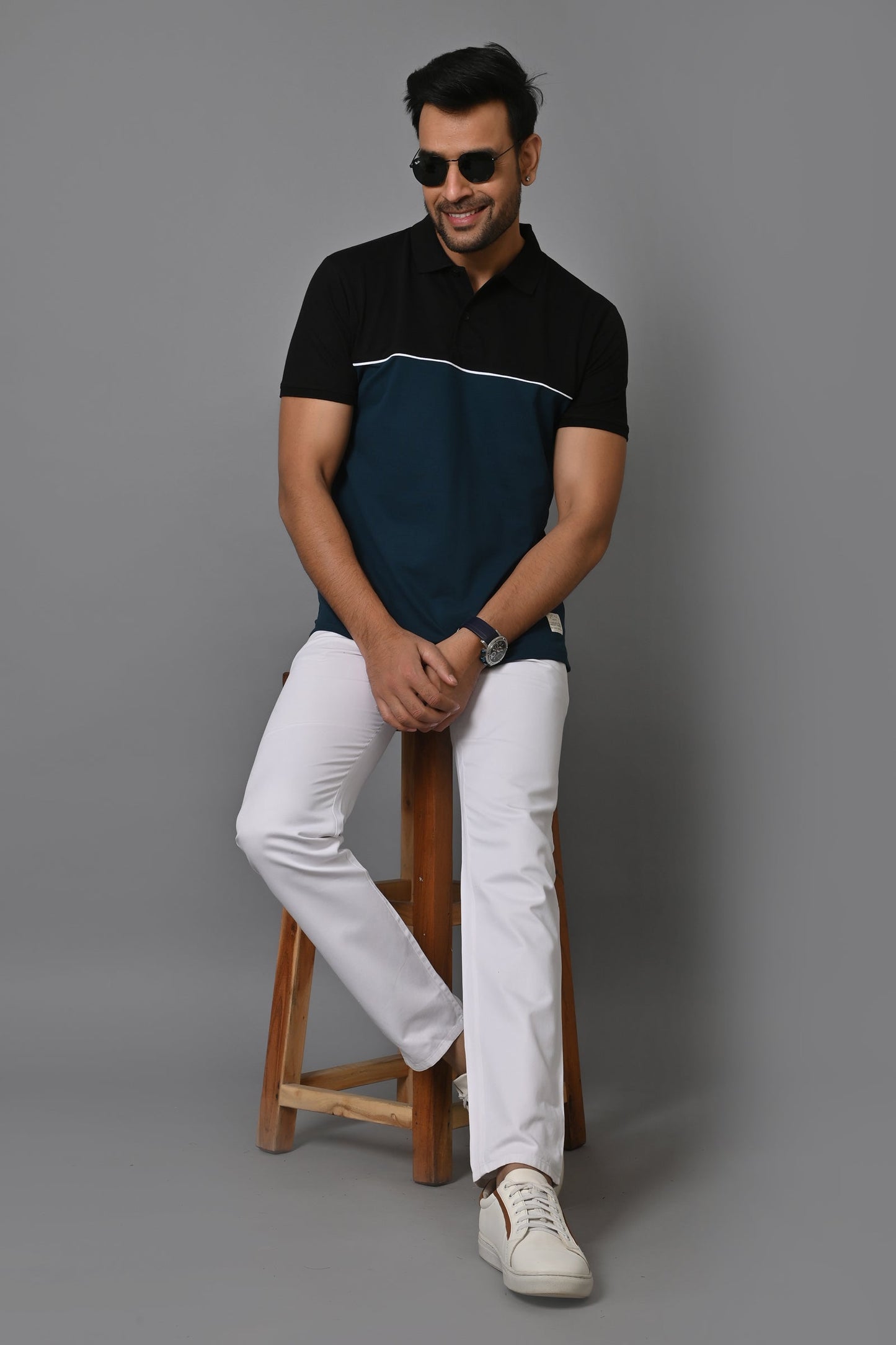 Arbour Men Colorblock Polo Neck Cotton Blend T-Shirt