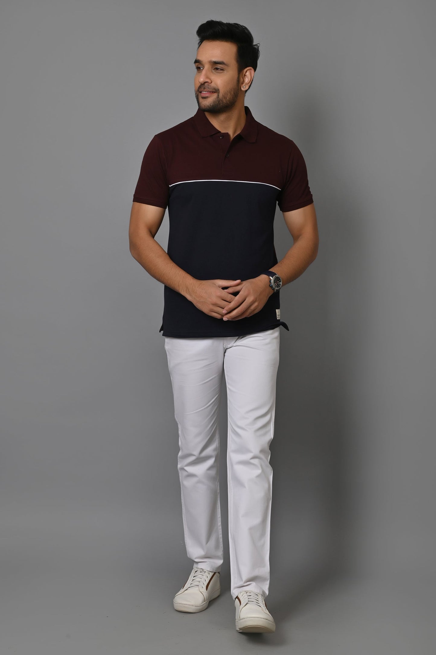Arbour Men Colorblock Polo Neck Cotton Blend T-Shirt