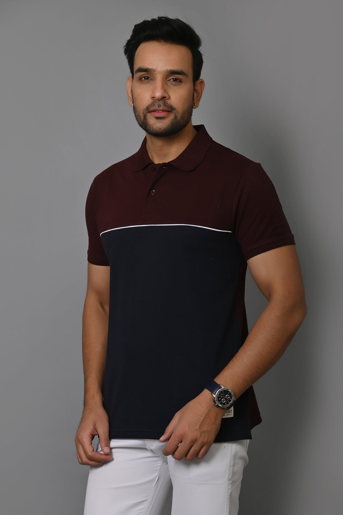 Arbour Men Colorblock Polo Neck Cotton Blend T-Shirt