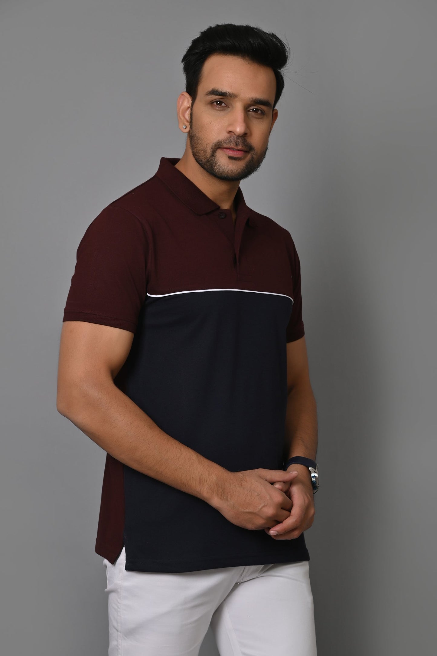 Arbour Men Colorblock Polo Neck Cotton Blend T-Shirt