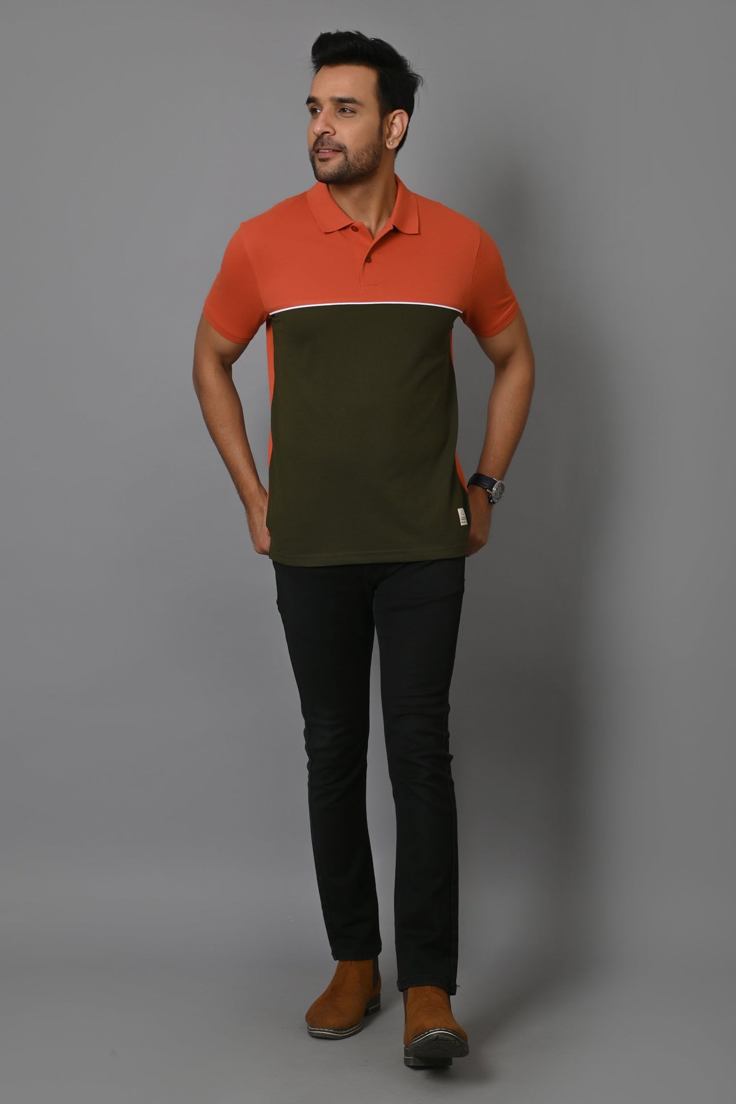 Arbour Men Colorblock Polo Neck Cotton Blend T-Shirt