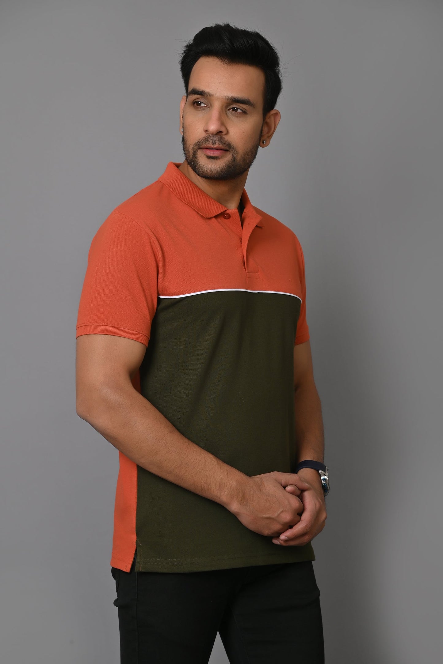 Arbour Men Colorblock Polo Neck Cotton Blend T-Shirt