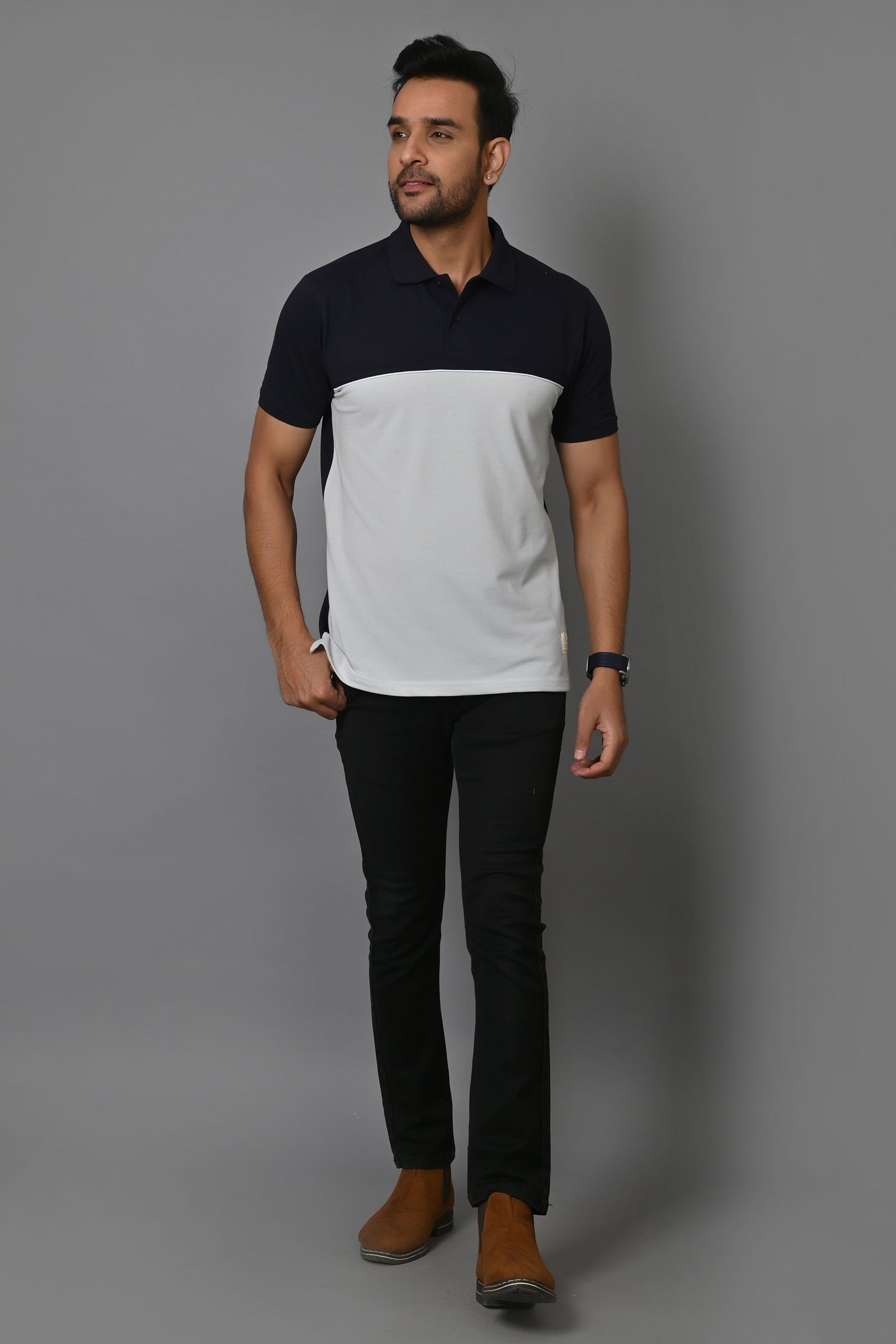 Arbour Men Colorblock Polo Neck Cotton Blend T-Shirt