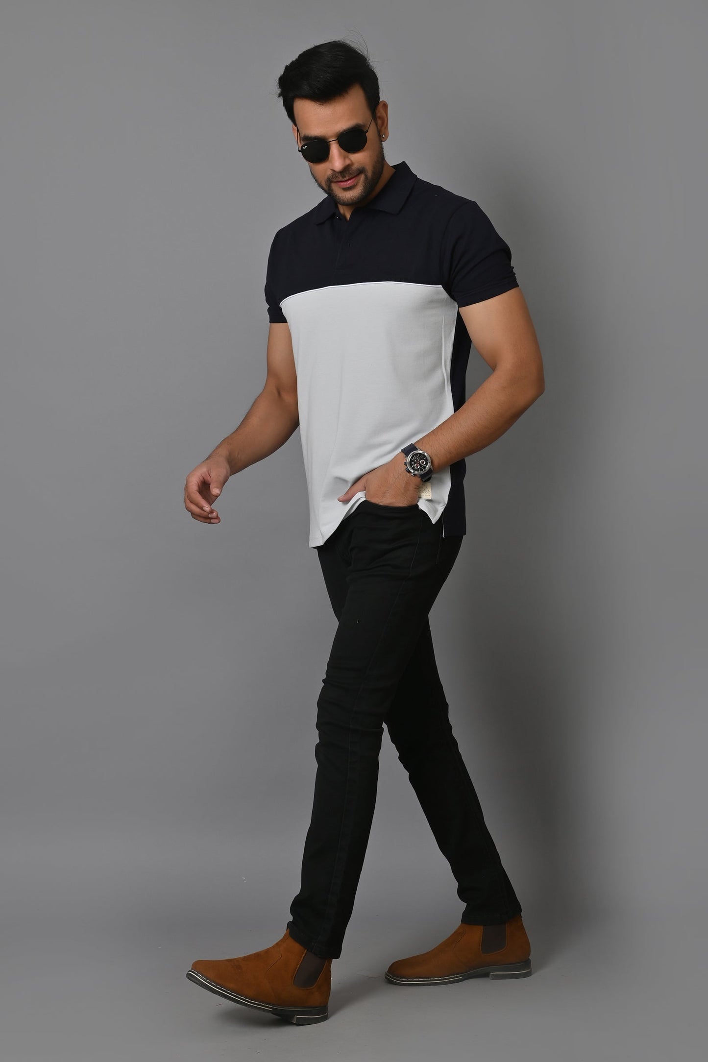 Arbour Men Colorblock Polo Neck Cotton Blend T-Shirt