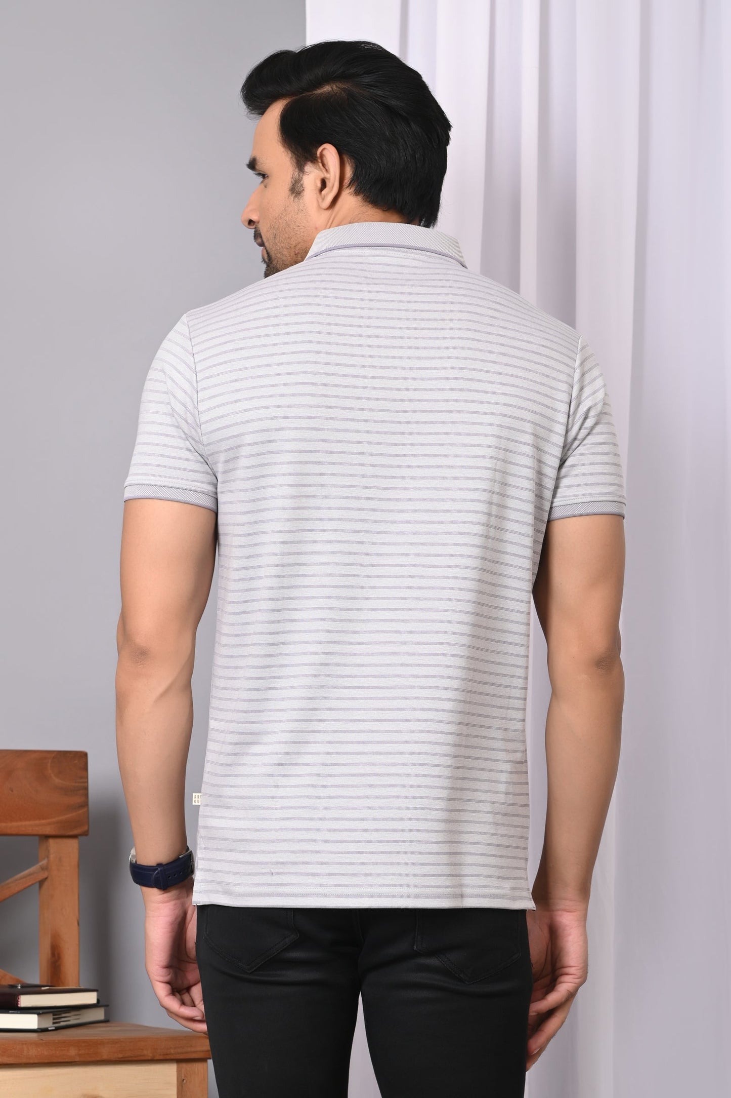 Arbour Men Collar Neck Pocket Stripes Half Sleeves T-Shirt