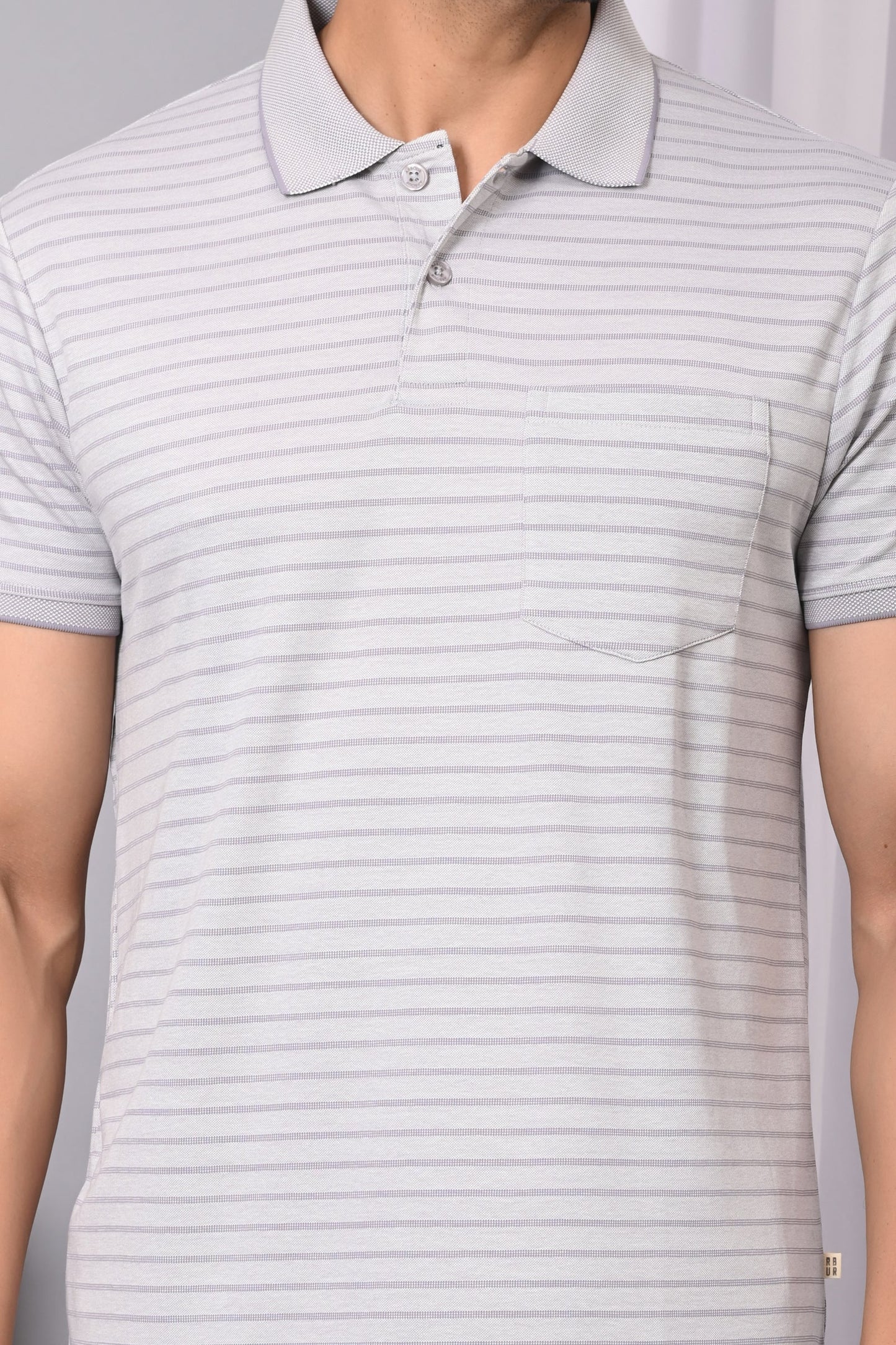 Arbour Men Collar Neck Pocket Stripes Half Sleeves T-Shirt