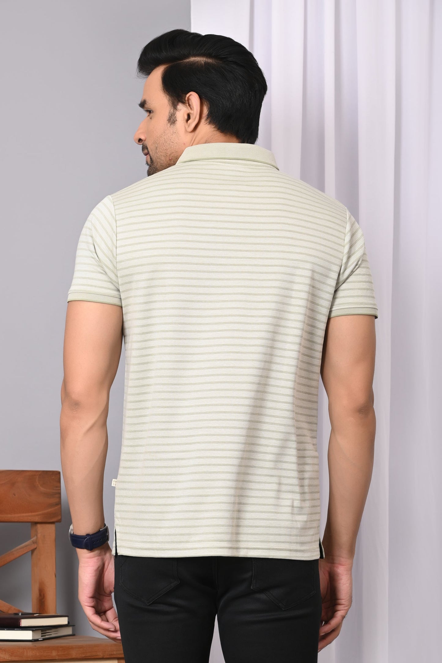 Arbour Men Collar Neck Pocket Stripes Half Sleeves T-Shirt