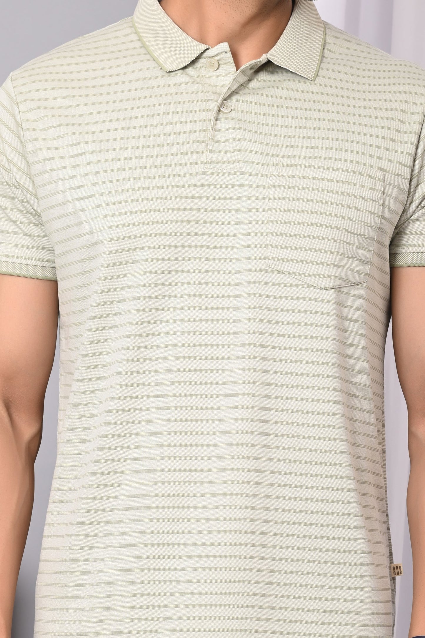 Arbour Men Collar Neck Pocket Stripes Half Sleeves T-Shirt