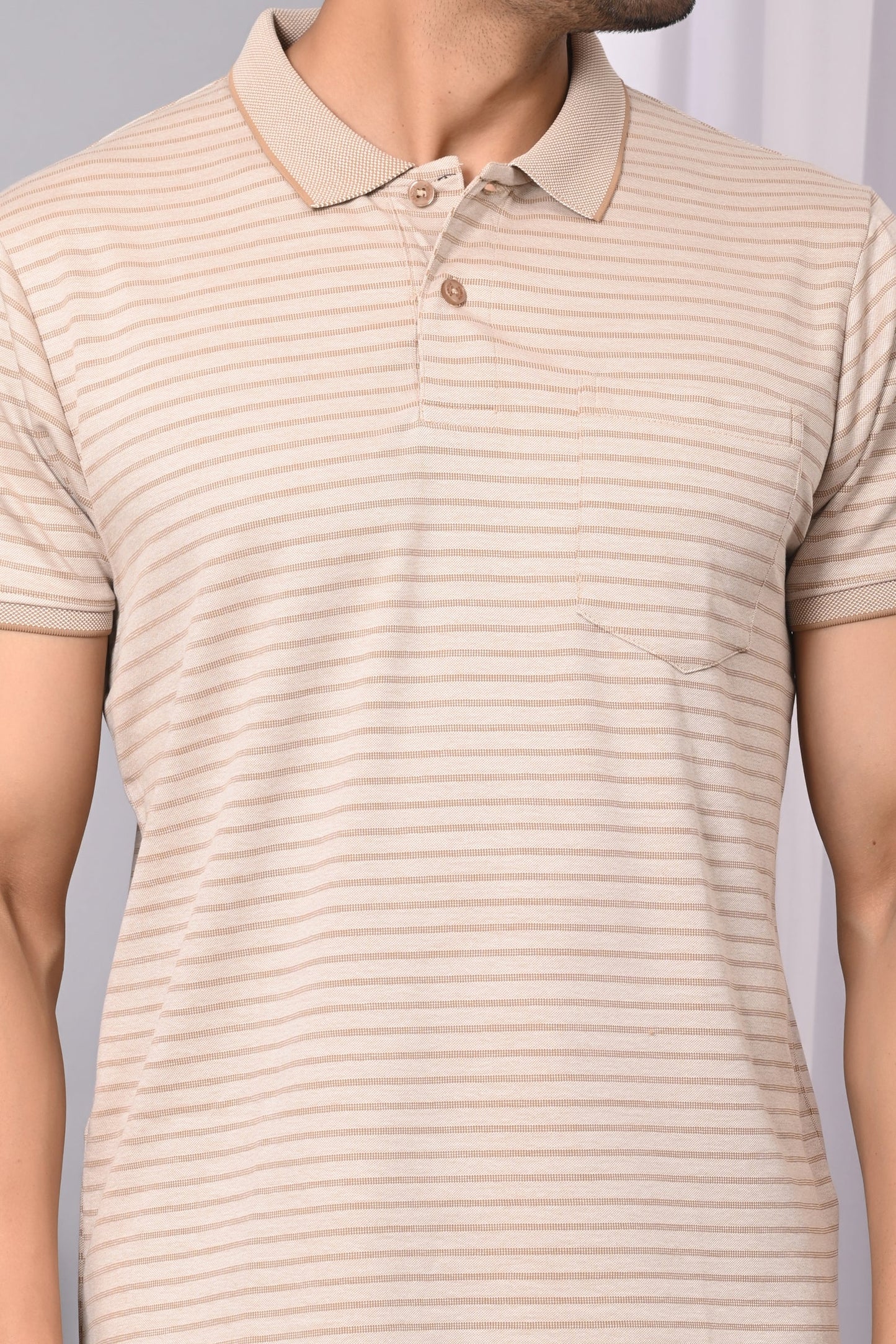 Arbour Men Collar Neck Pocket Stripes Half Sleeves T-Shirt