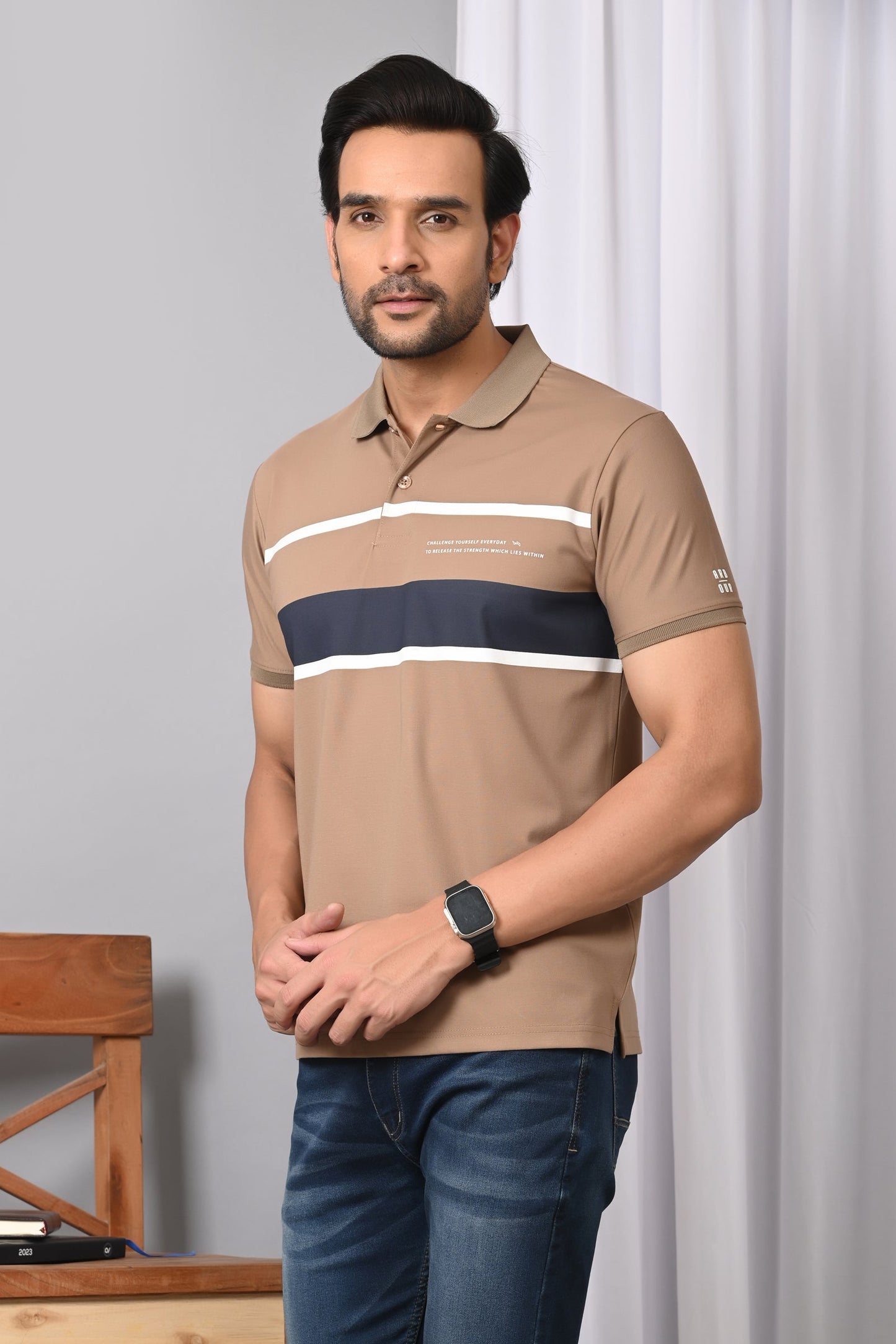 Arbour Men Polo Neck Stripes Half Sleeves T-Shirt