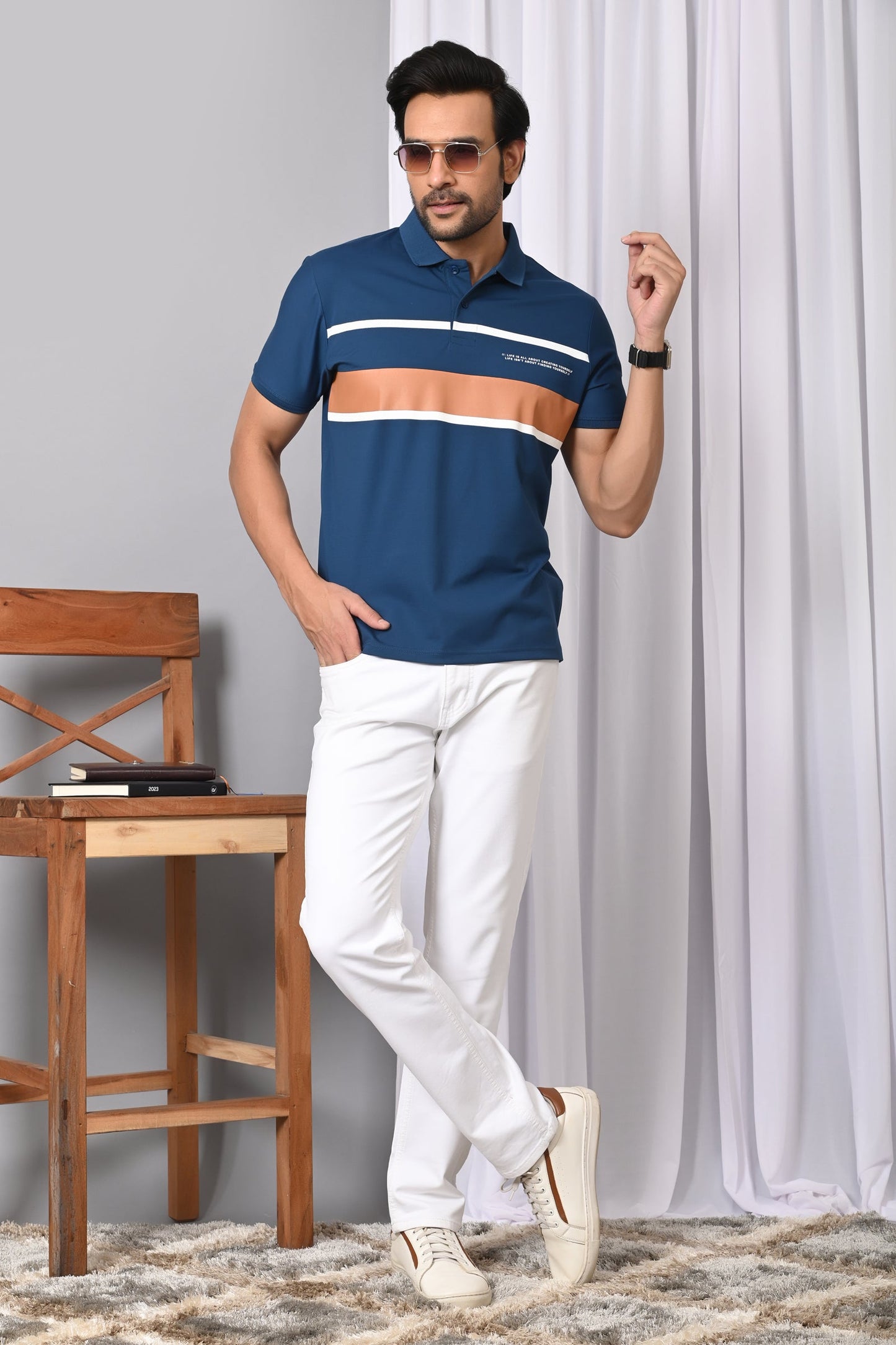 Arbour Men Polo Neck Stripes Half Sleeves T-Shirt