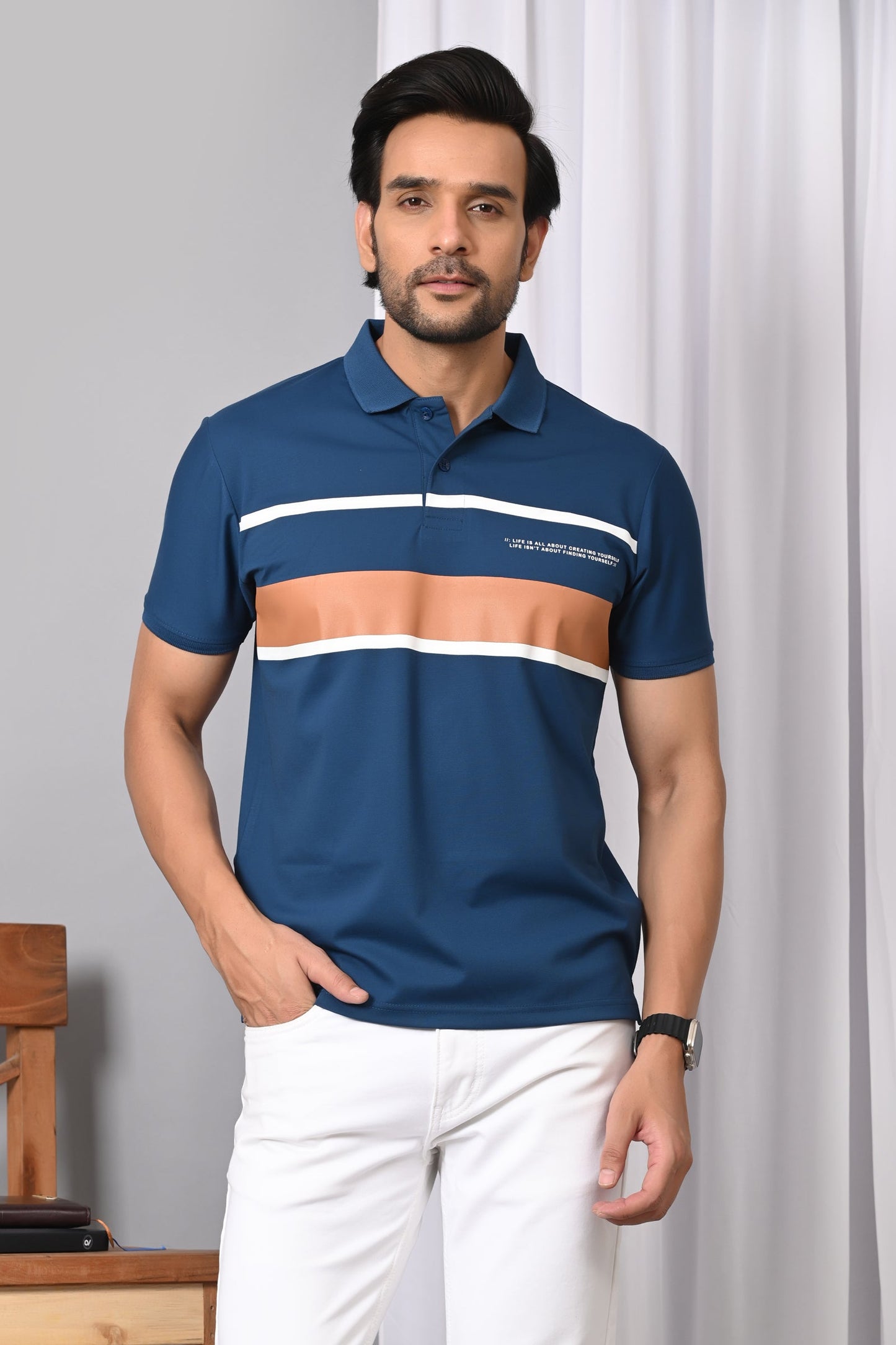 Arbour Men Polo Neck Stripes Half Sleeves T-Shirt