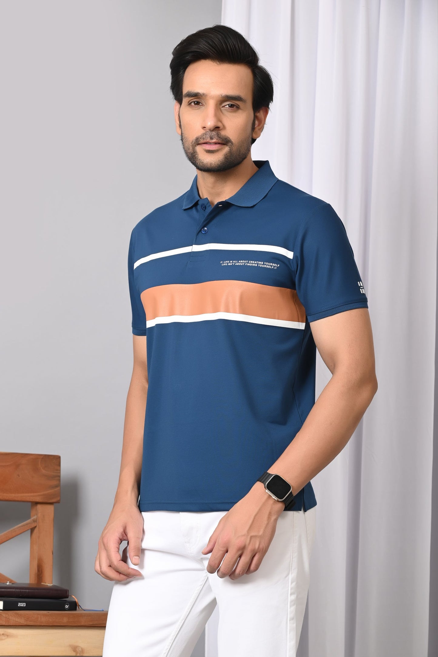 Arbour Men Polo Neck Stripes Half Sleeves T-Shirt