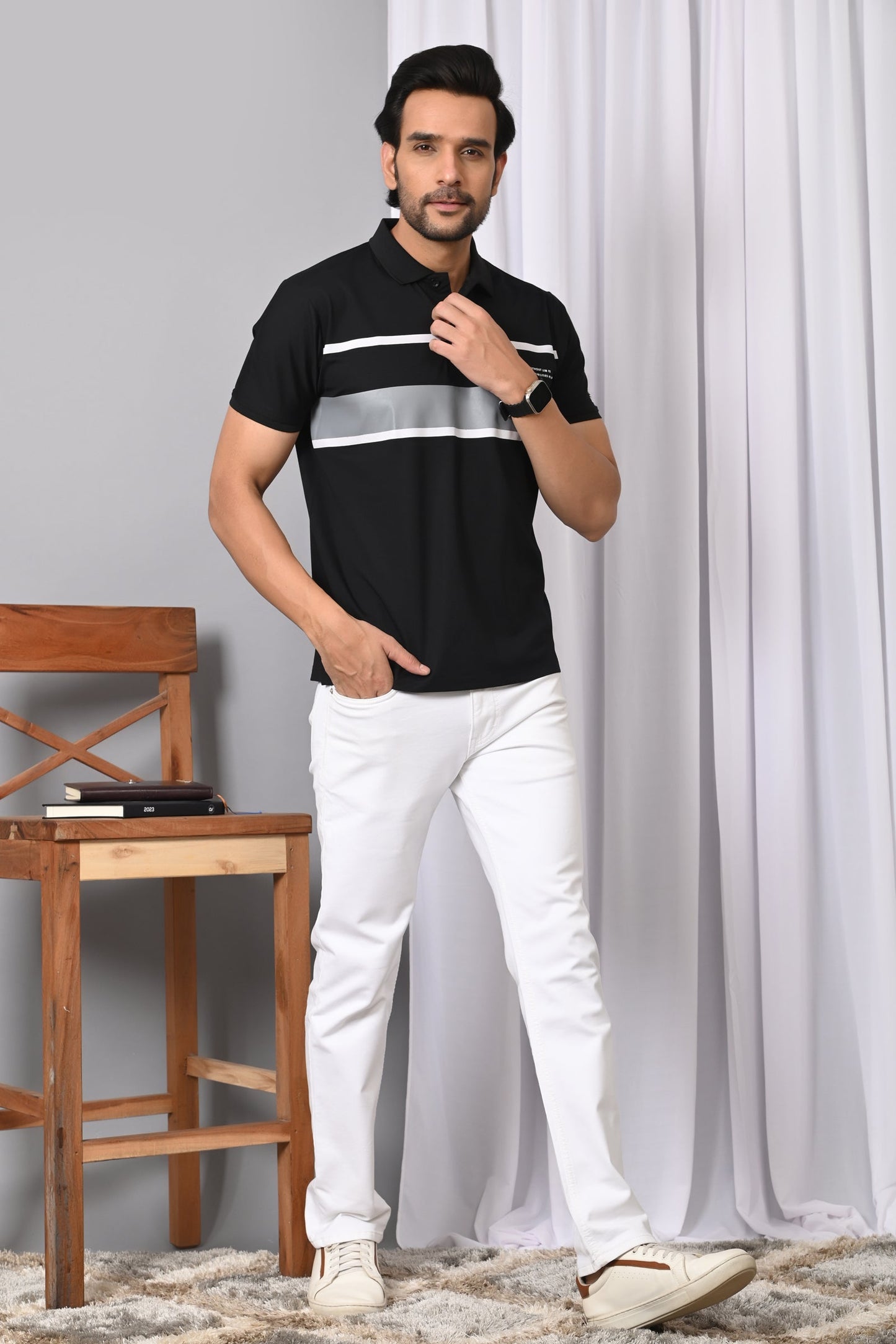 Arbour Men Polo Neck Stripes Half Sleeves T-Shirt