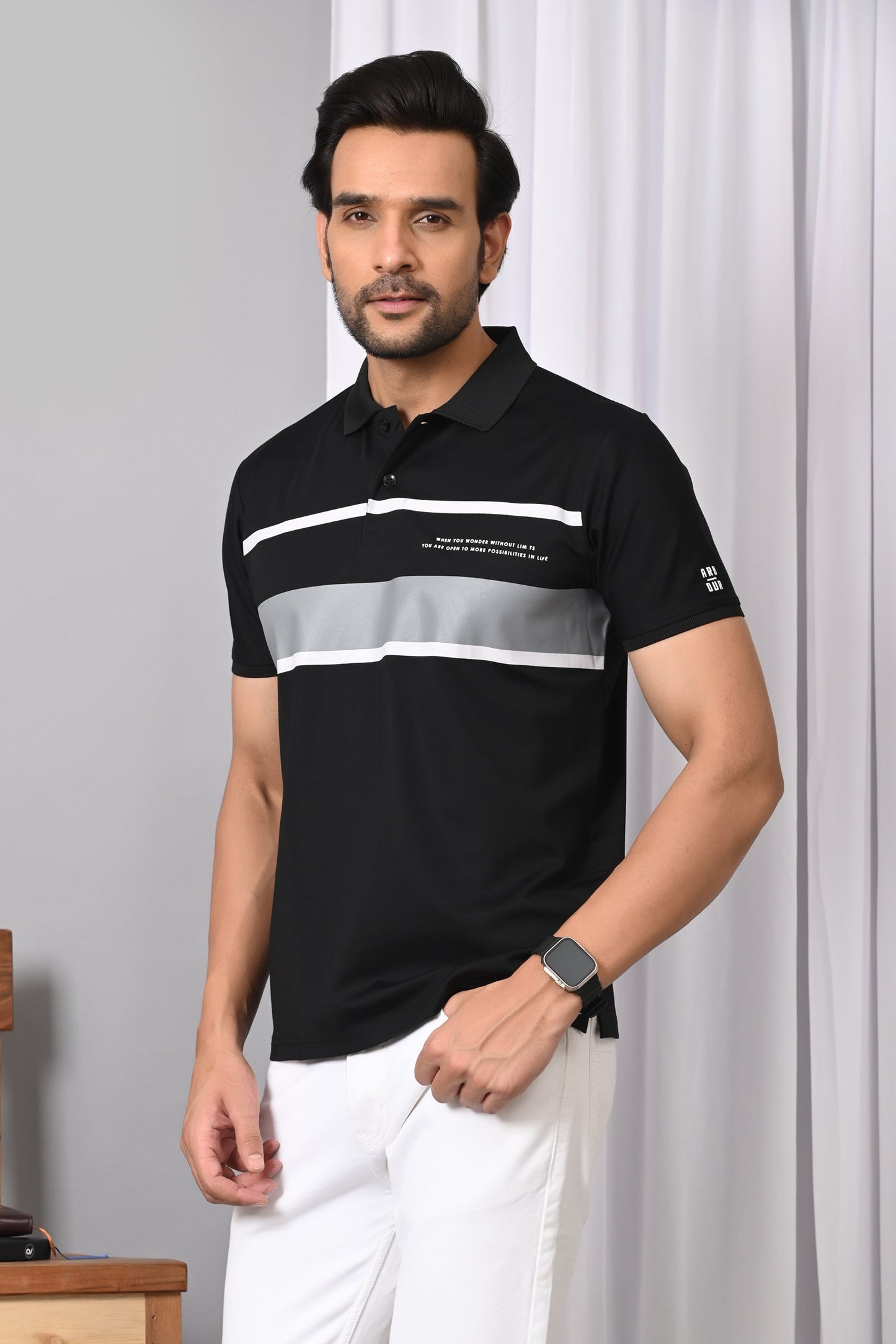 Arbour Men Polo Neck Stripes Half Sleeves T-Shirt