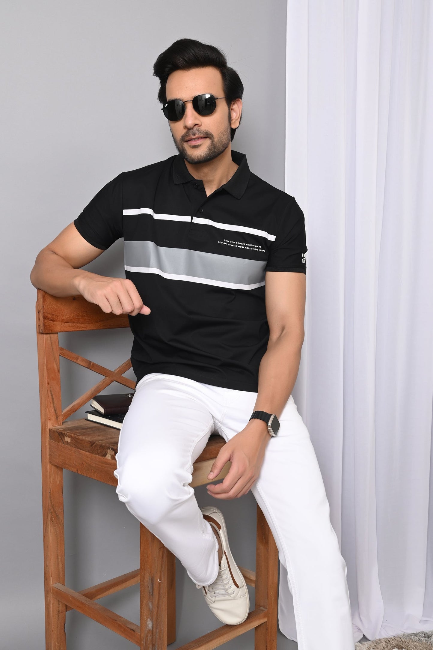 Arbour Men Polo Neck Stripes Half Sleeves T-Shirt