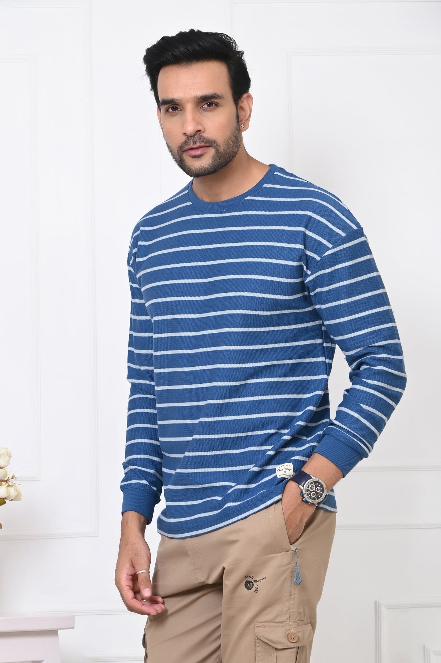 Arbour Men Round Neck Stripes Full Sleeves T-Shirt