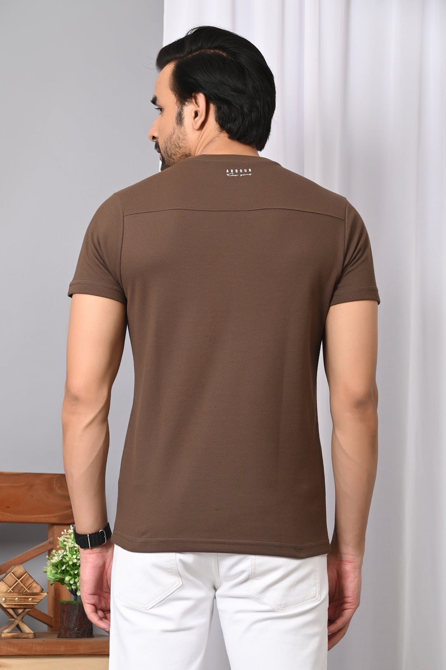 Arbour Men Solid Round Neck Cotton Blend T-Shirt