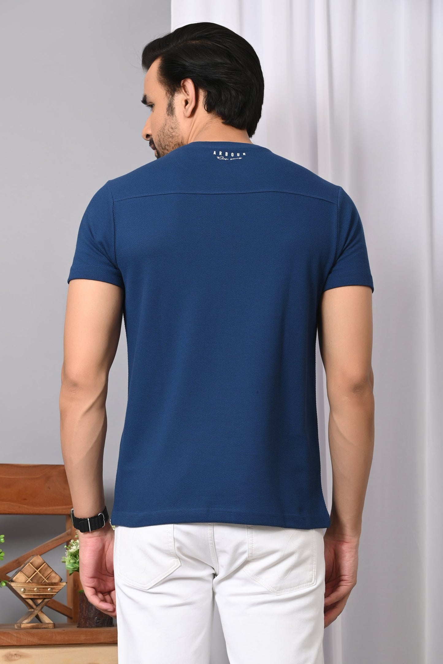 Arbour Men Solid Round Neck Cotton Blend T-Shirt
