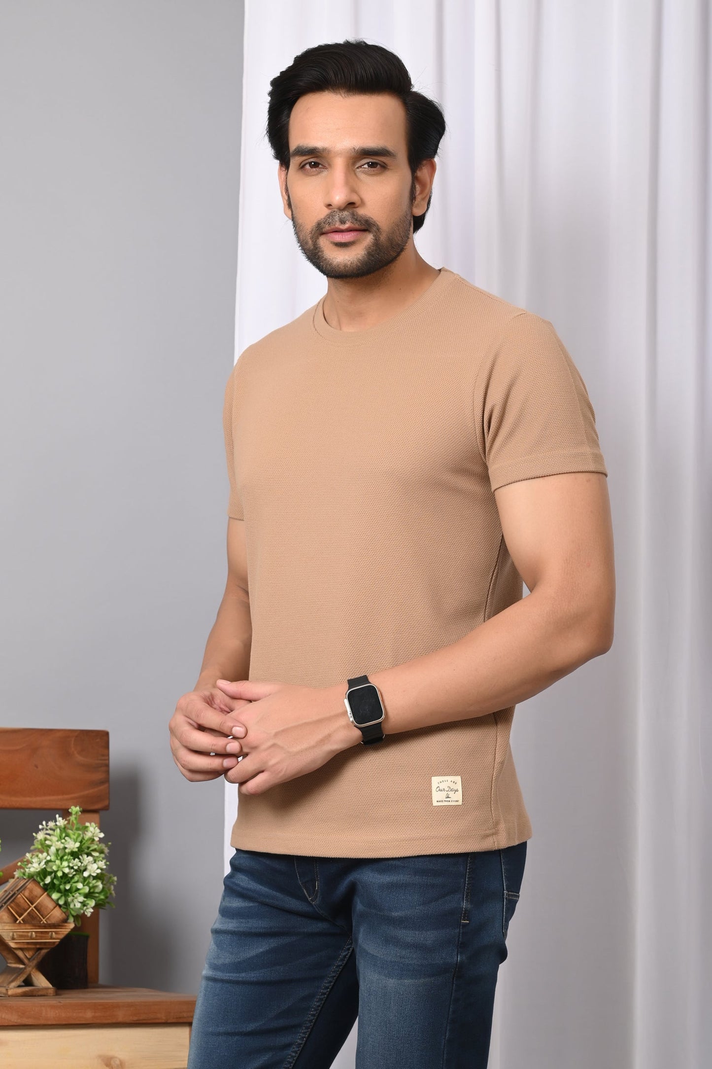 Arbour Men Solid Round Neck Cotton Blend T-Shirt