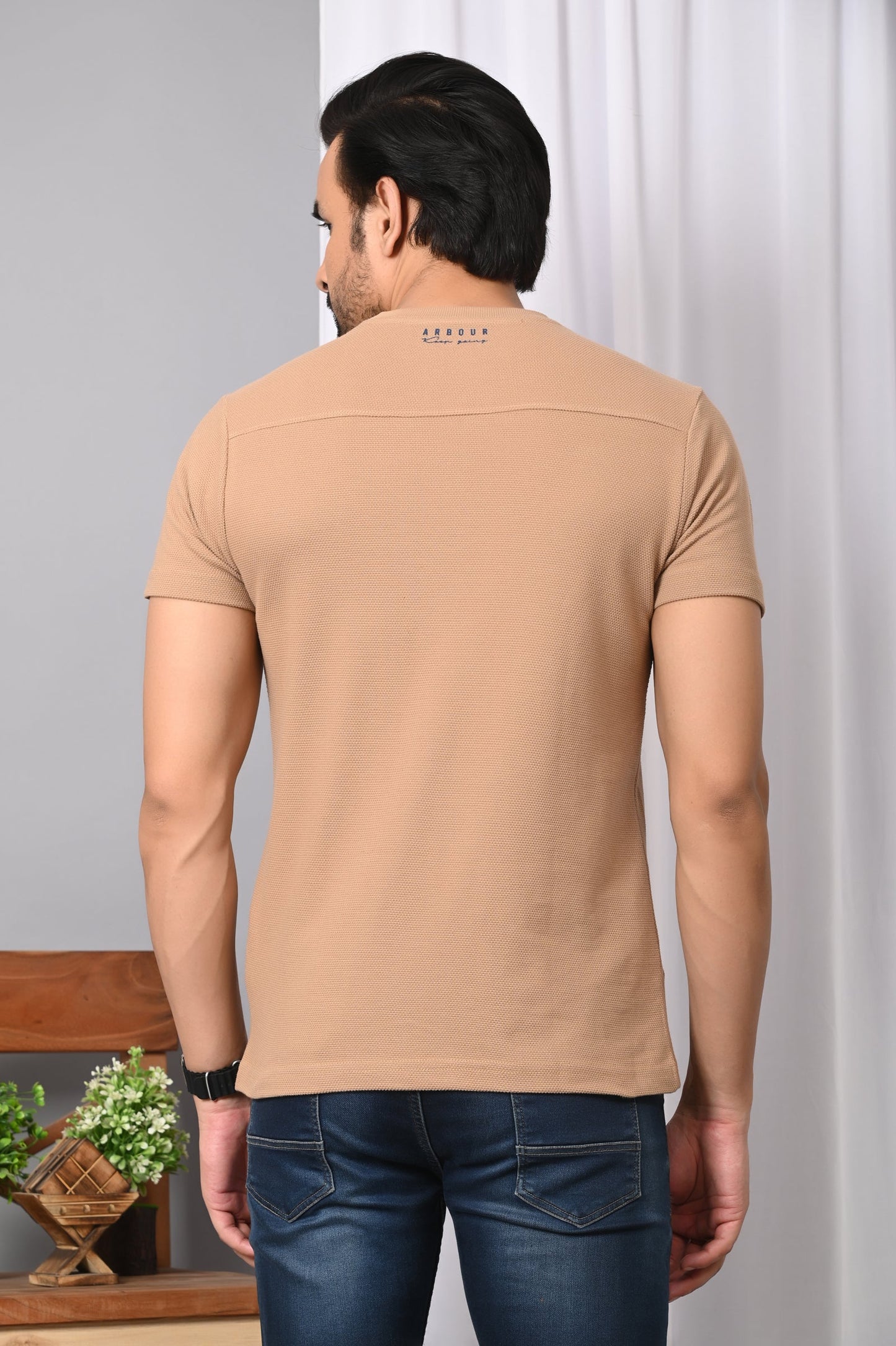 Arbour Men Solid Round Neck Cotton Blend T-Shirt
