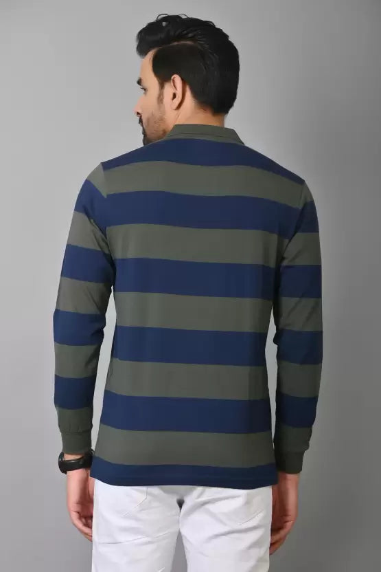 Arbour Men Polo Neck Pocket Stripes Full Sleeves T-Shirt