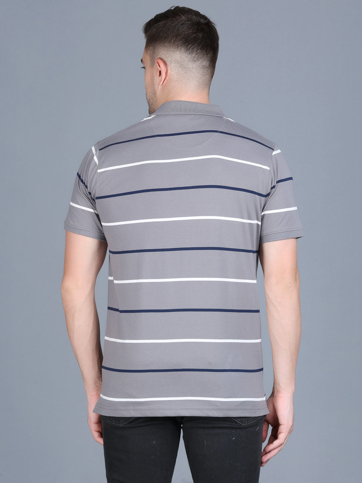 Arbour Men Polo Neck Stripes Pocket Half Sleeves T-Shirt