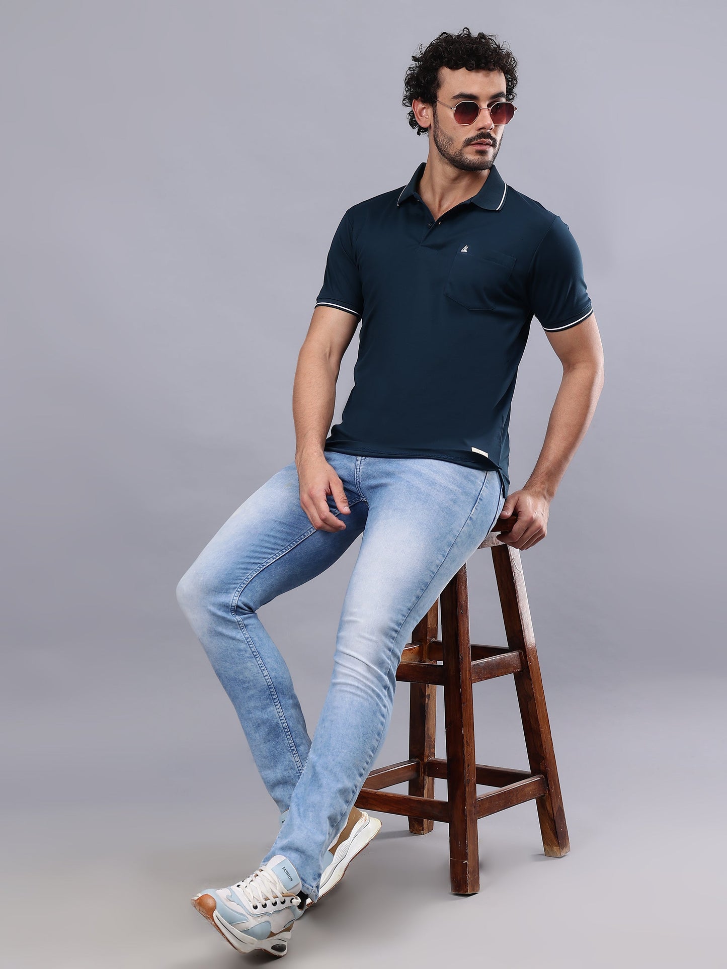 Arbour Men Polo Neck Solid Pocket Half Sleeves T-Shirt