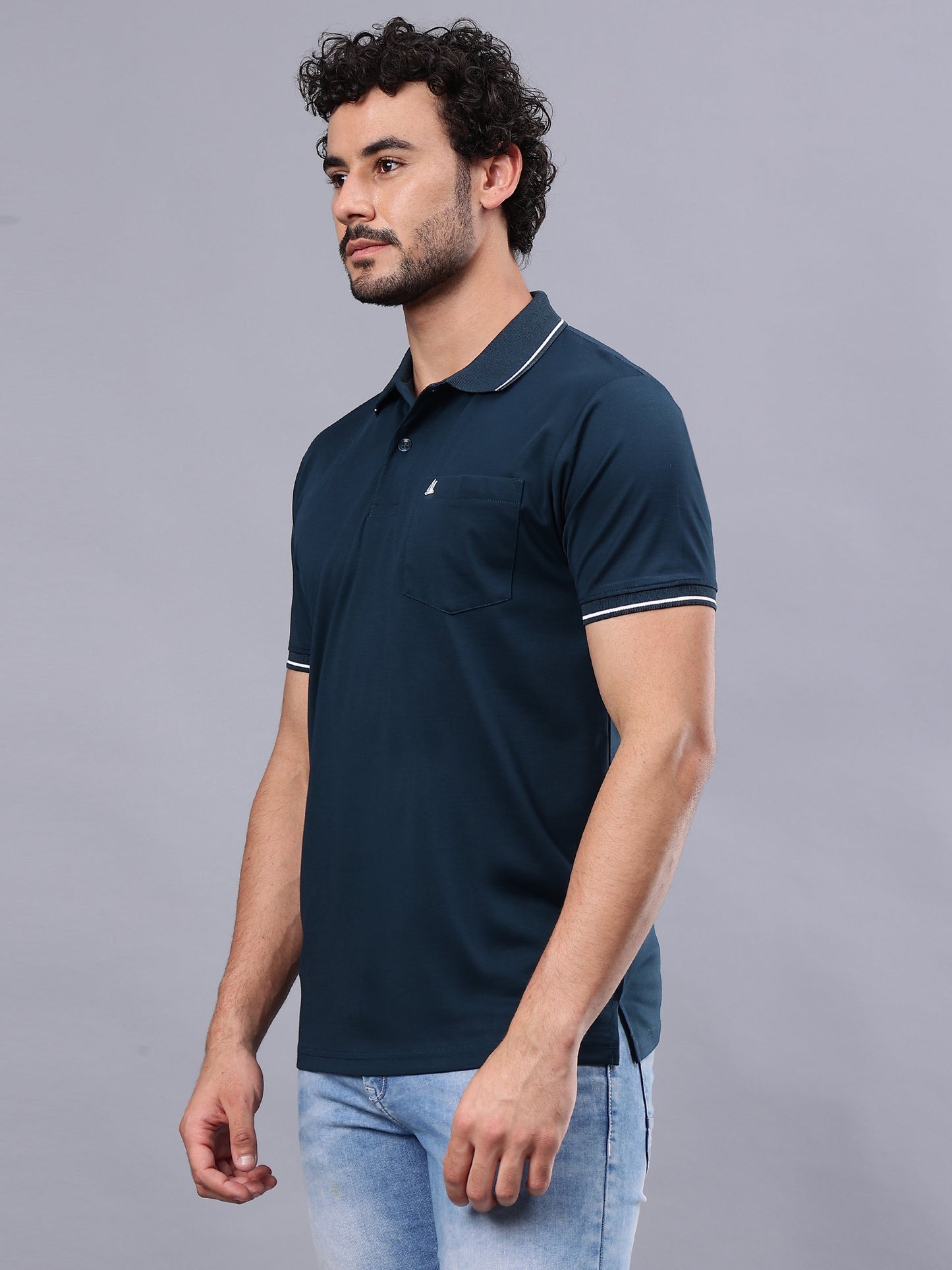 Arbour Men Polo Neck Solid Pocket Half Sleeves T-Shirt